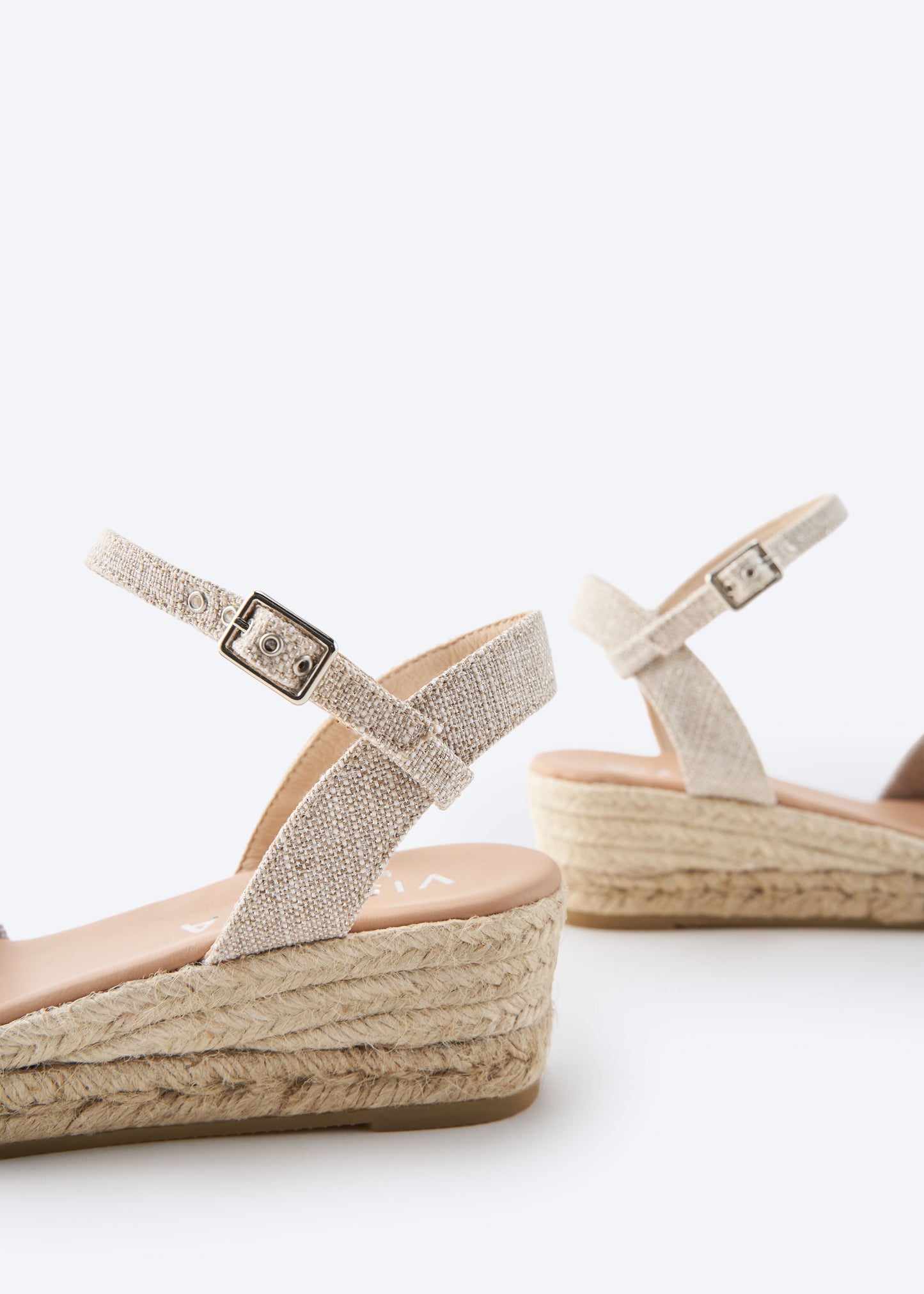Farella Limited Edition Silver Canvas Woman Knotted Open Toe Espadrille Low Wedges Buckle Ankle Strap Detail
