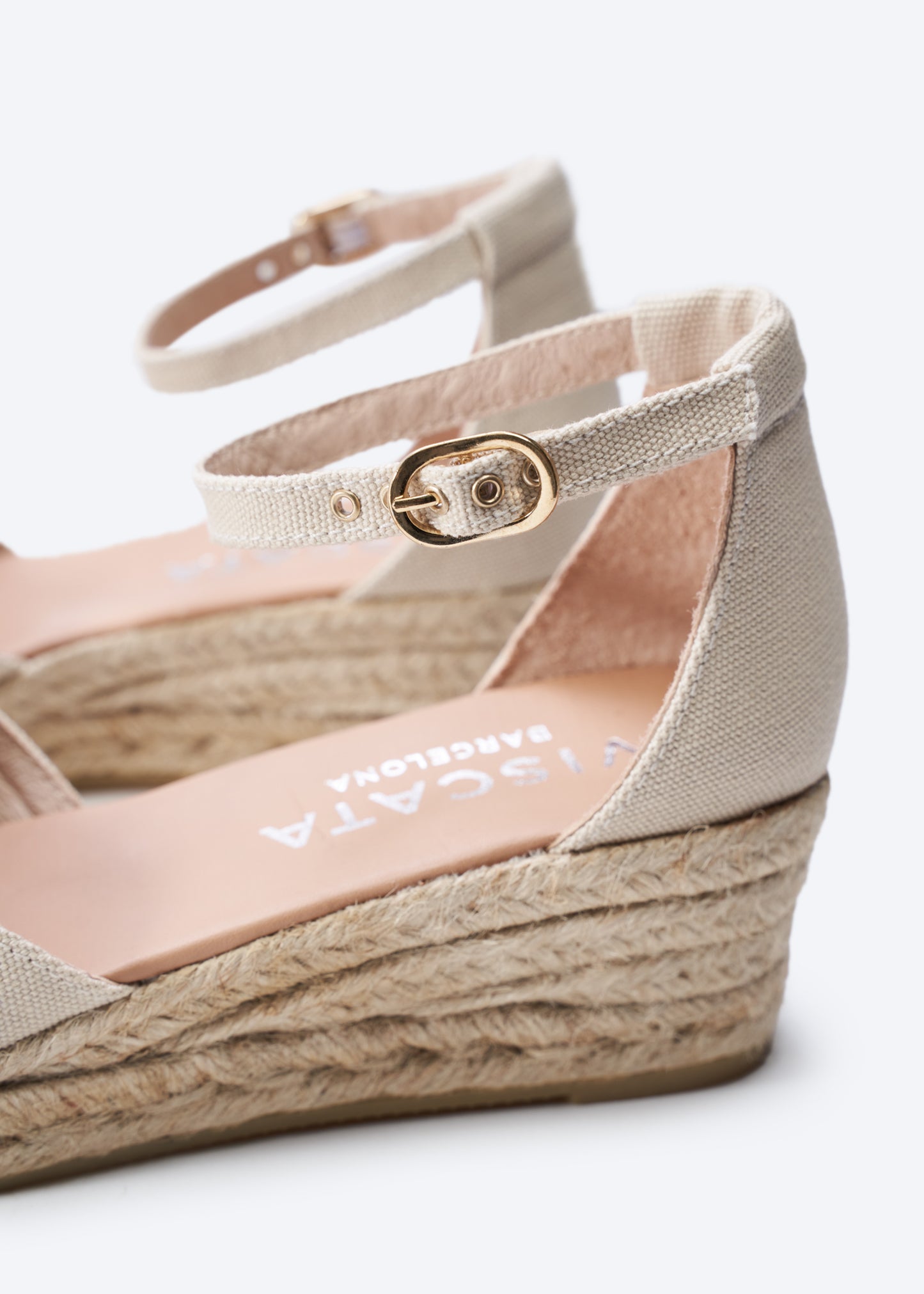 Formiga Beige Canvas Women Espadrille Wedges Ankle Strap Detail
