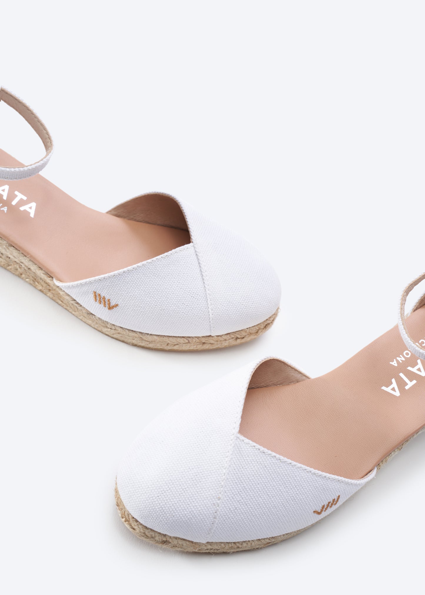 Formiga Limited Edition White Canvas Ankle Strap Women Espadrille Wedges Closed Toe Detail