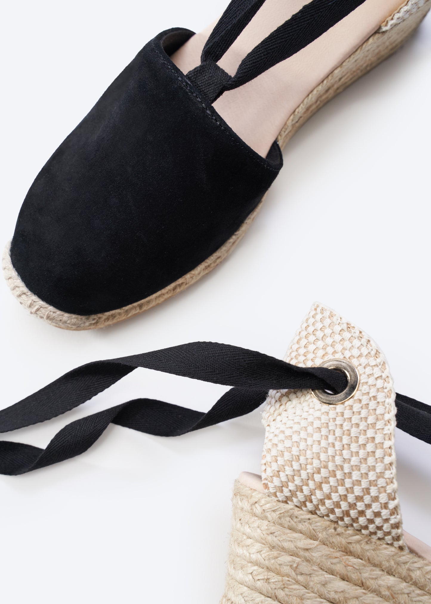 Fosca Black Suede Women Lace Up Espadrille Medium Wedges