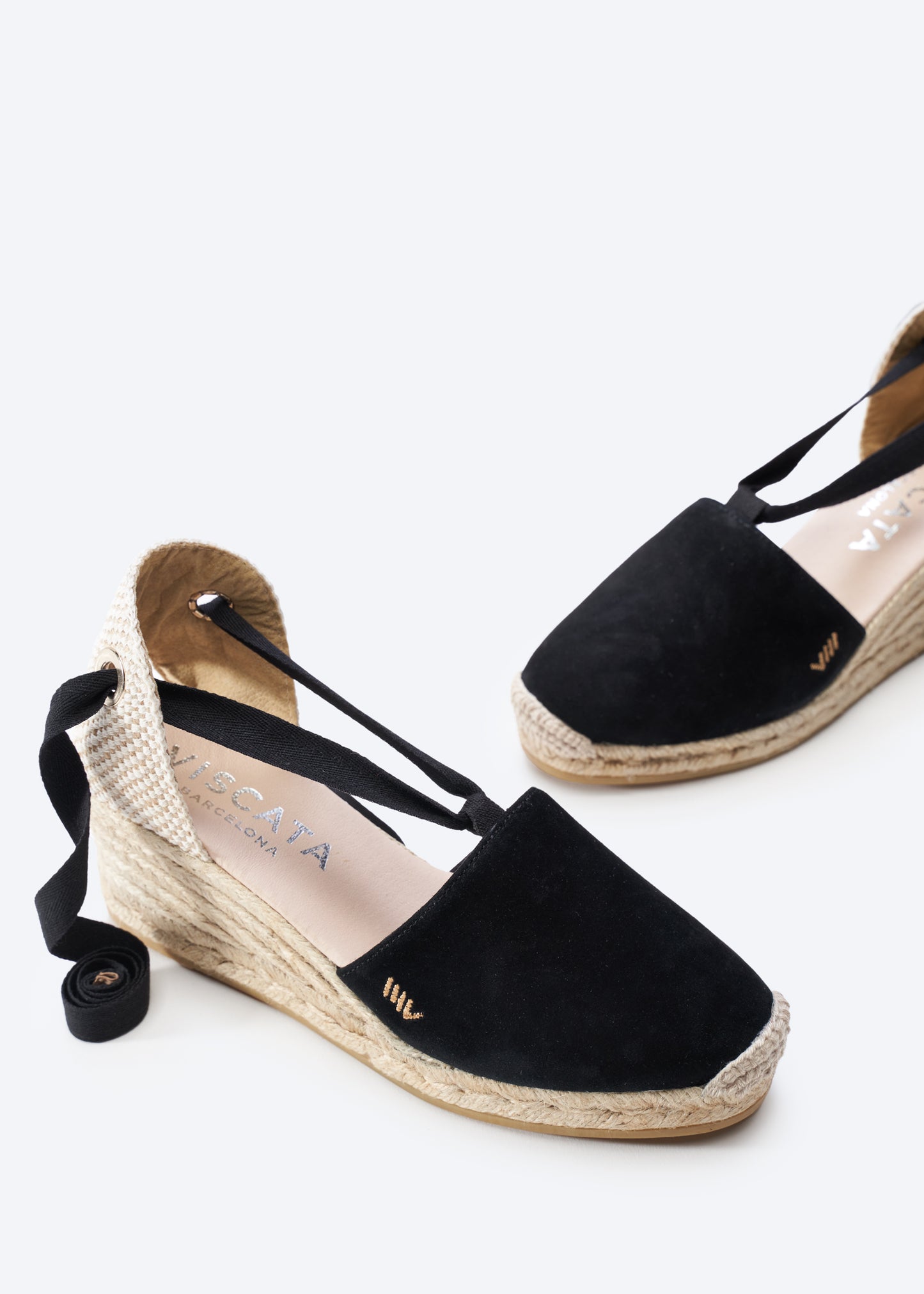 Fosca Black Suede Women Lace Up Closed Toe Espadrille Medium Wedges