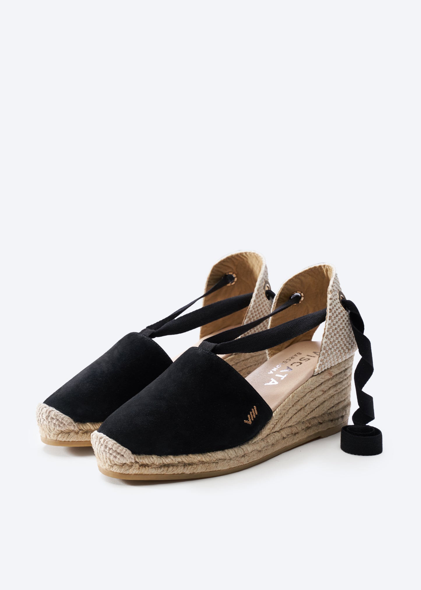 Fosca Black Suede Women Lace Up Closed Toe Espadrille Wedges