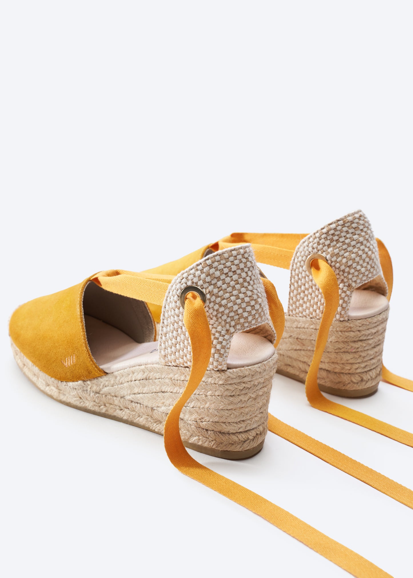 Fosca Limited Edition Mustard Suede Women Lace Up Espadrille Wedges Flexible Back Detail