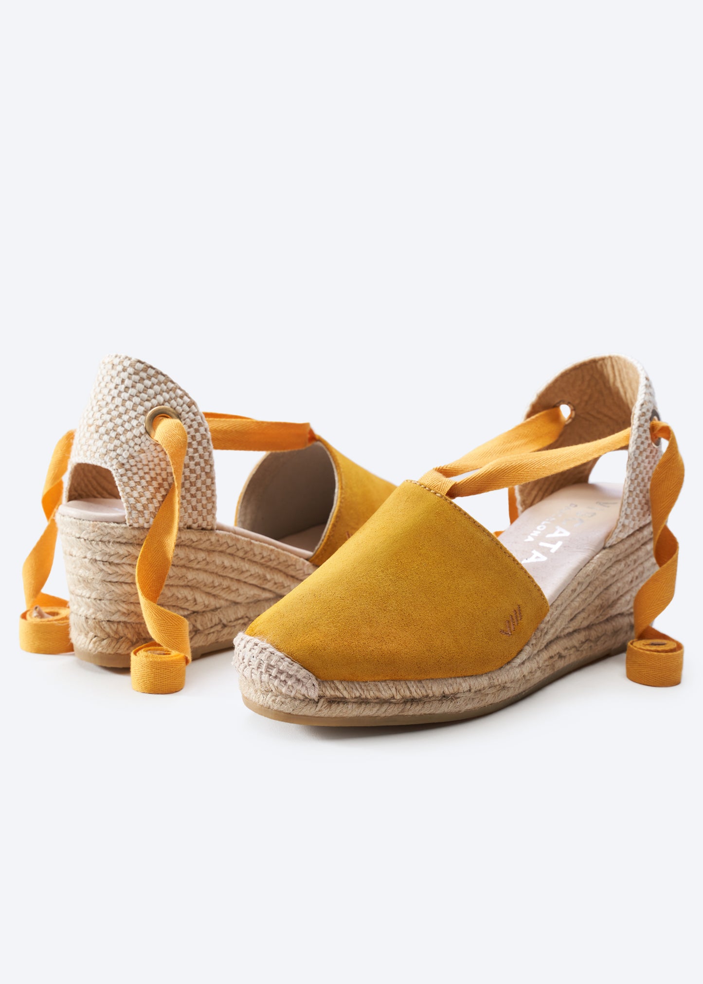 Fosca Limited Edition Mustard Suede Women Lace Up Espadrille Closed Toe Wedges
