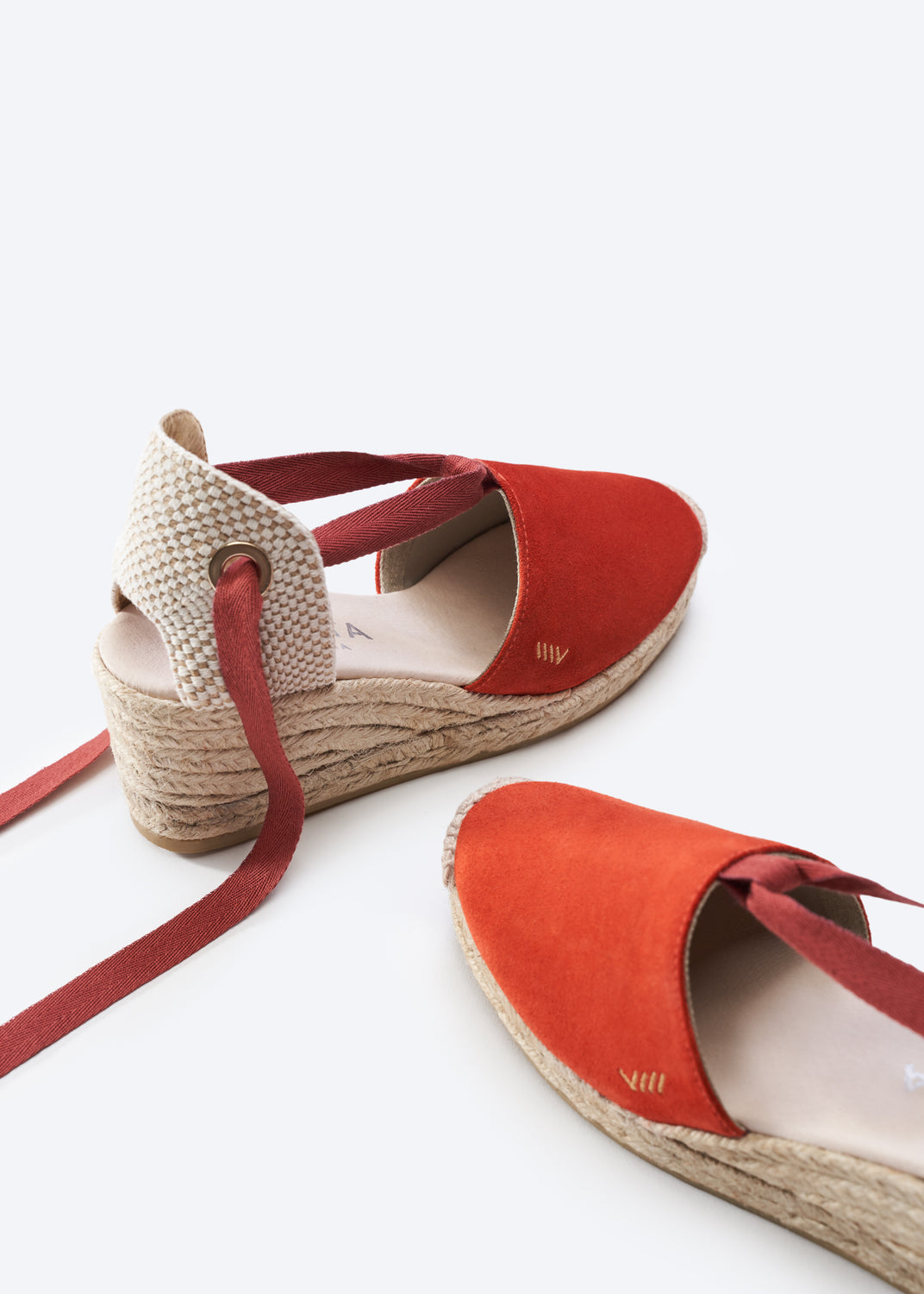 Fosca Limited Edition Tangerine Suede Women Lace Up Espadrille Closed Toe Wedges
