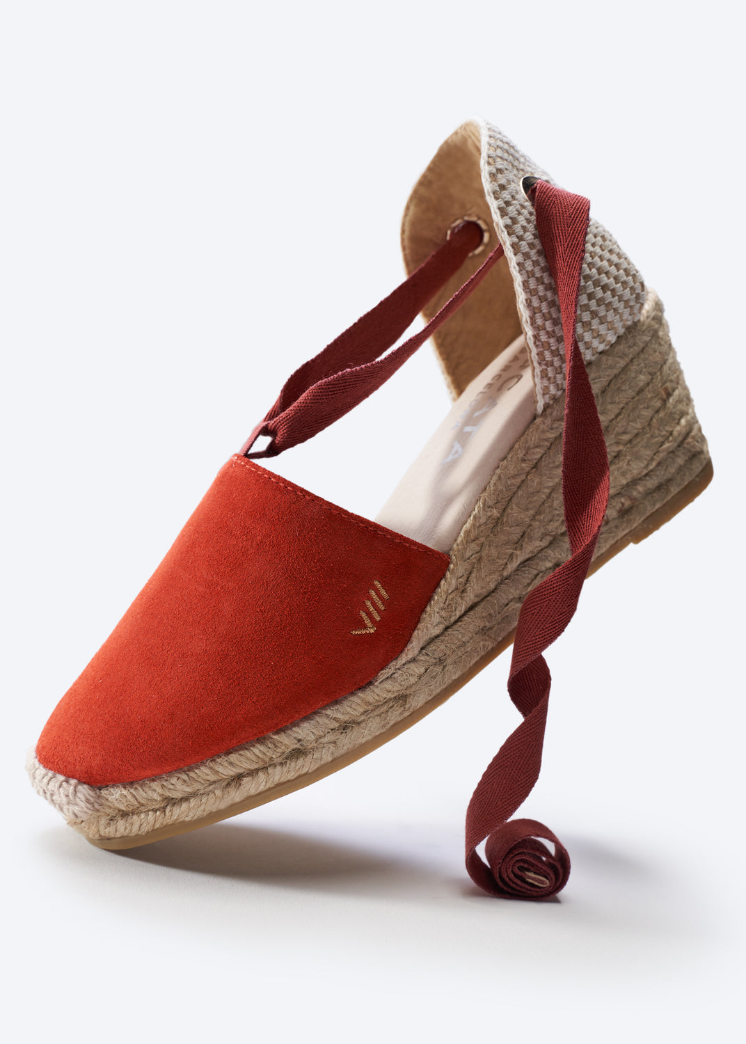 Fosca Limited Edition Tangerine Suede Women Lace Up Espadrille Medium Heel Wedge