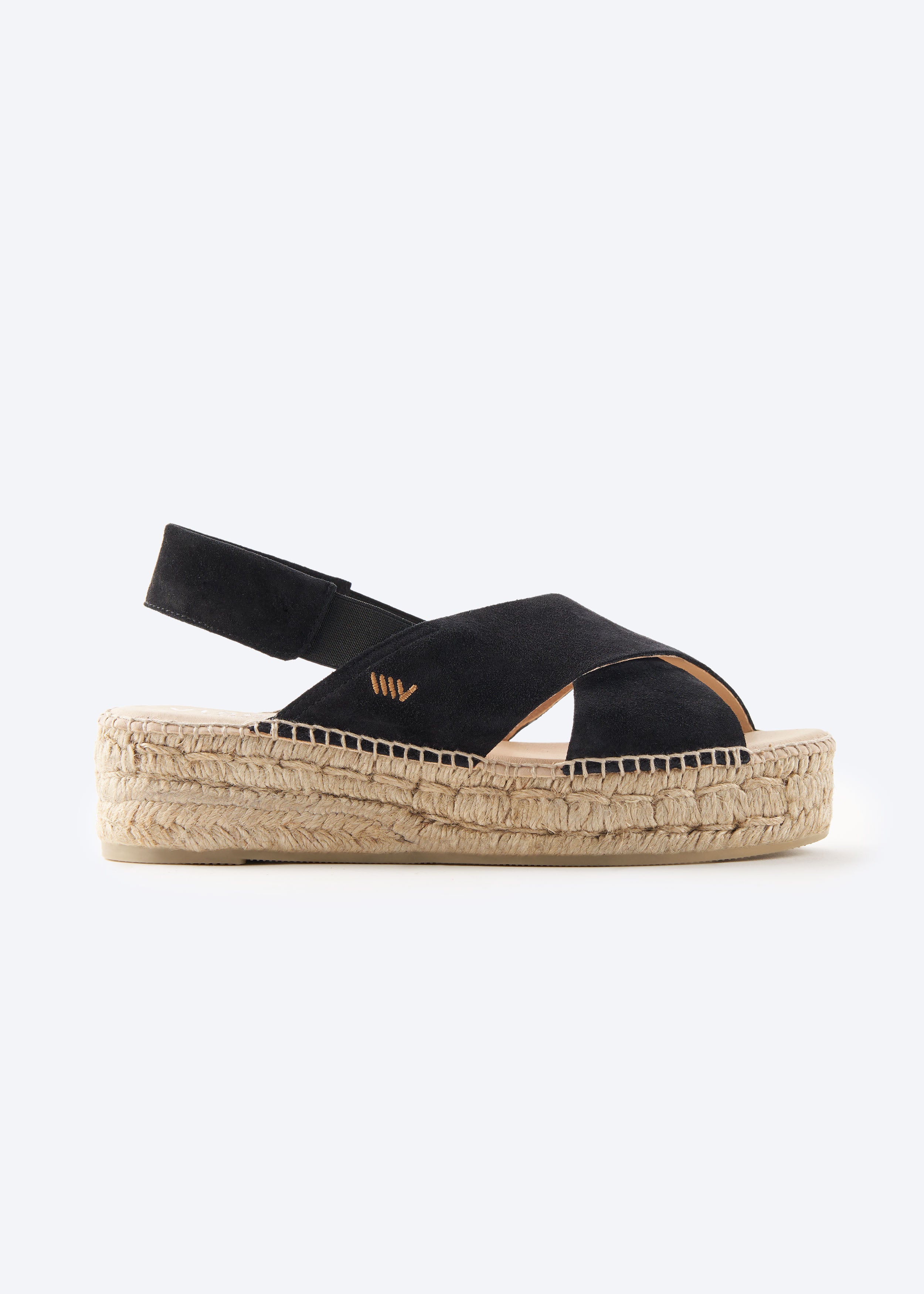 Garbi Black Suede Slingback Woman Crossed Open Toe Espadrille Flatforms