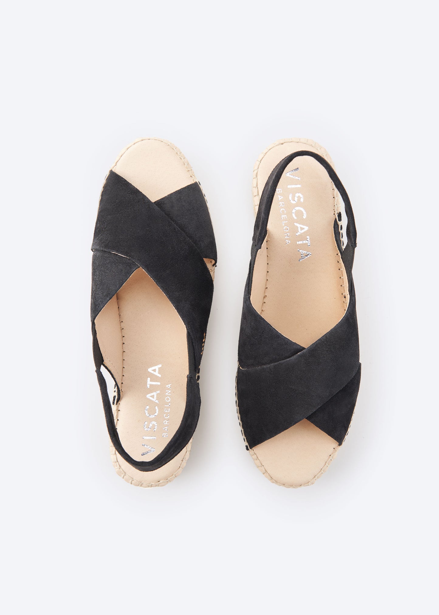 Viscata Garbi Black Suede Slingback Woman Crossed Open Toe Espadrille Flatforms