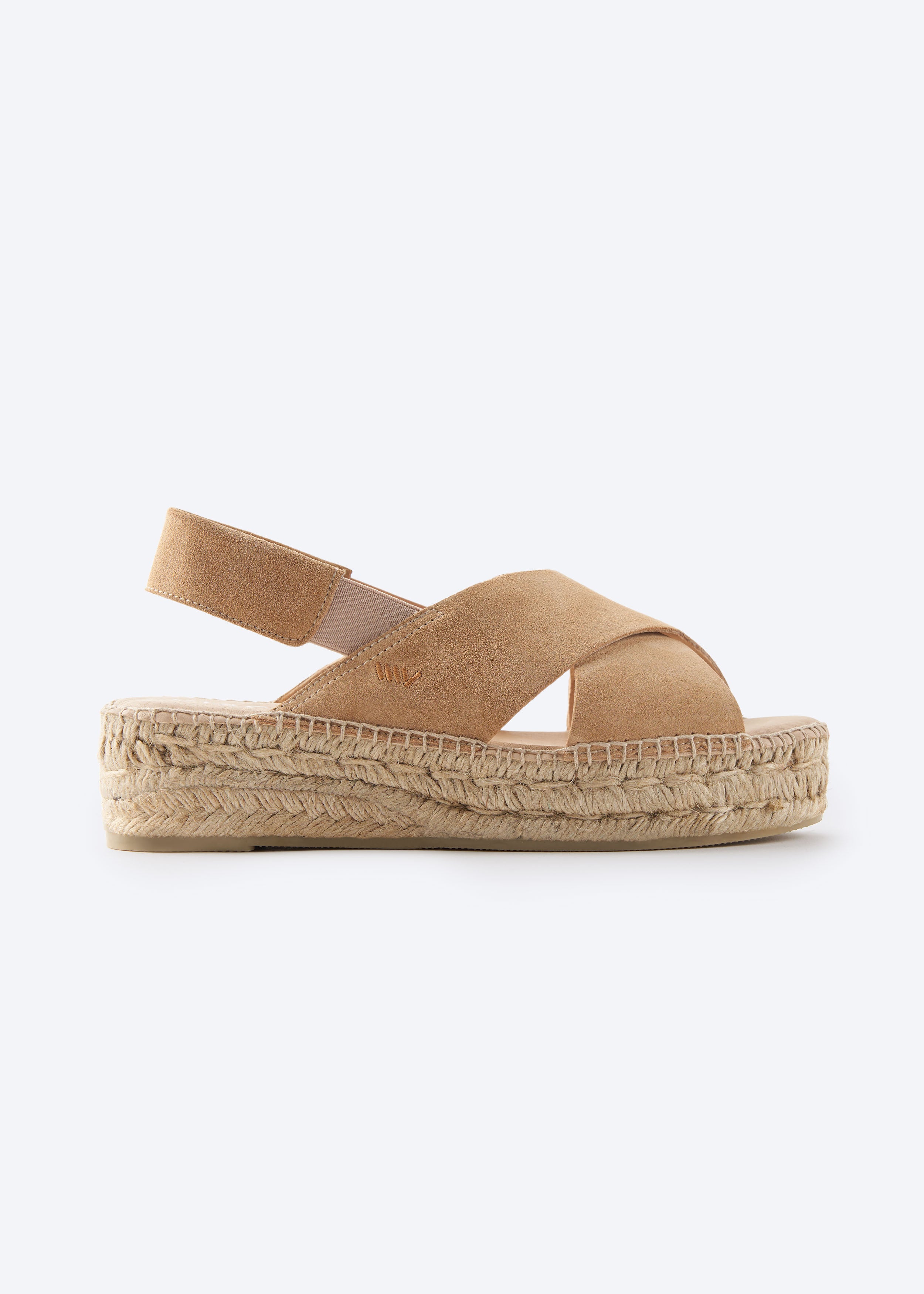 Garbi Camel Suede Slingback Woman Crossed Open Toe Espadrille Flatforms