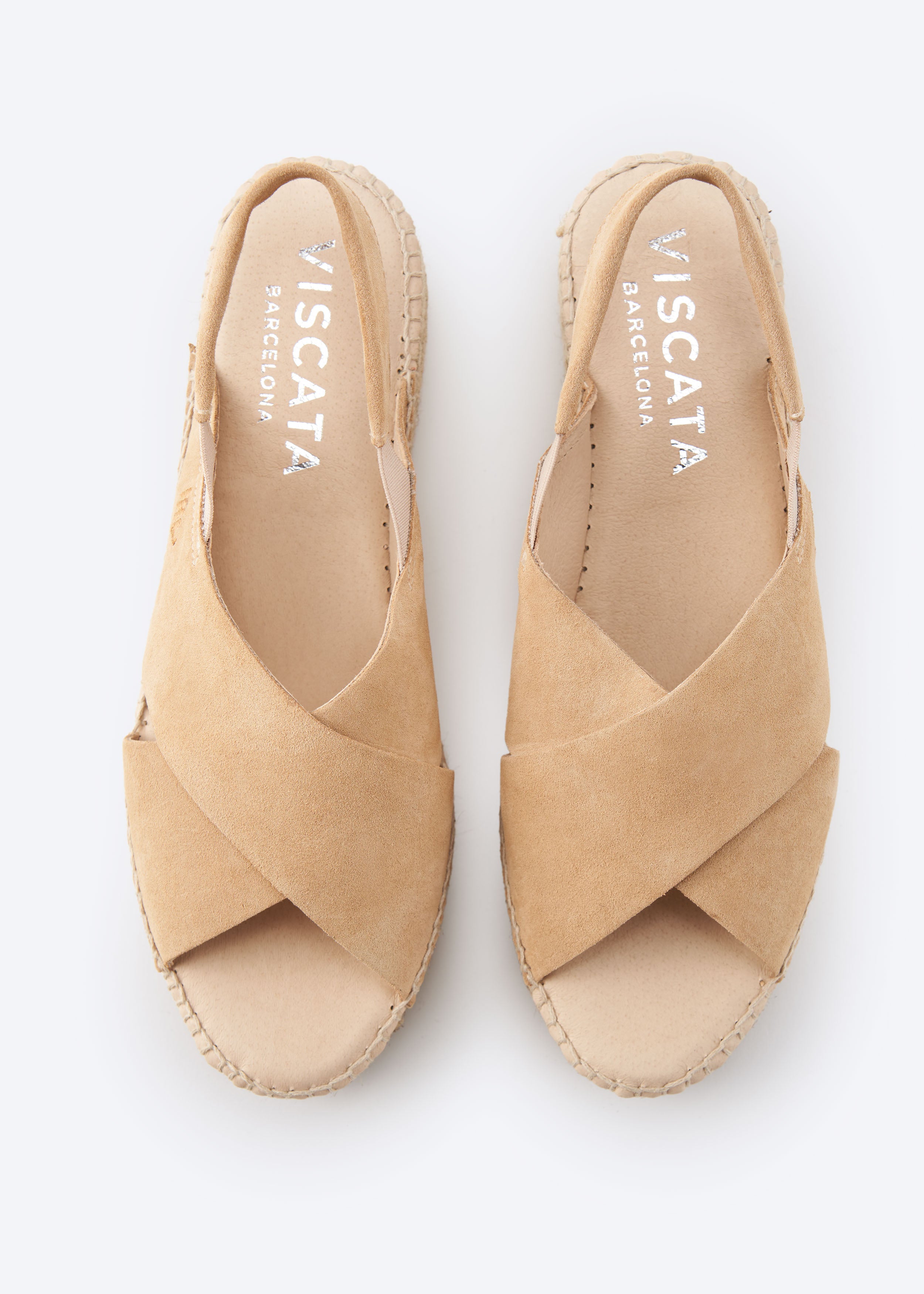 Viscata Garbi Camel Suede Slingback Woman Crossed Open Toe Espadrille Flatforms