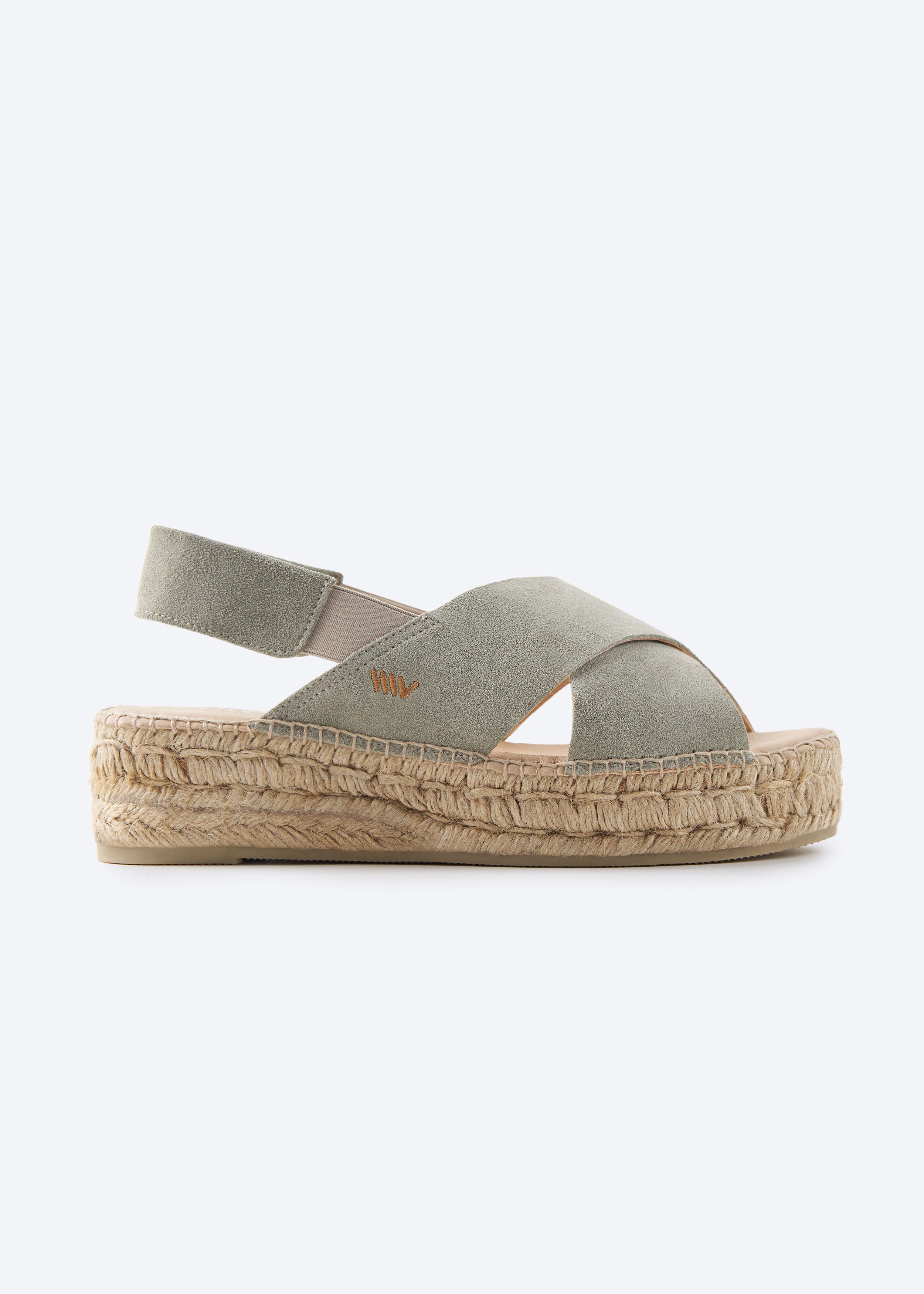Garbi Green Suede Slingback Woman Crossed Open Toe Espadrille Flatforms