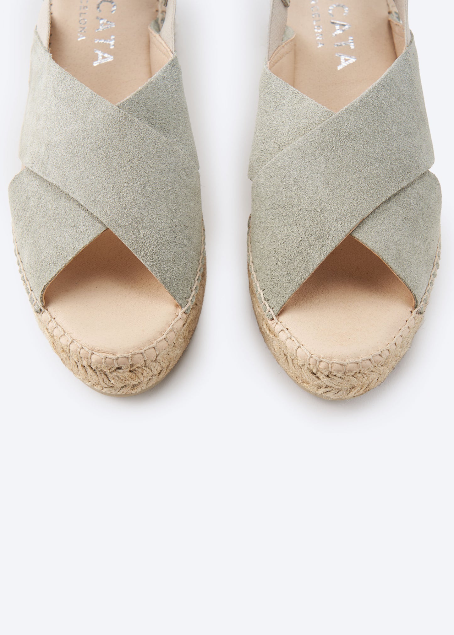Garbi Green Suede Slingback Woman Espadrille Flatforms Crossed Open Toe Detail