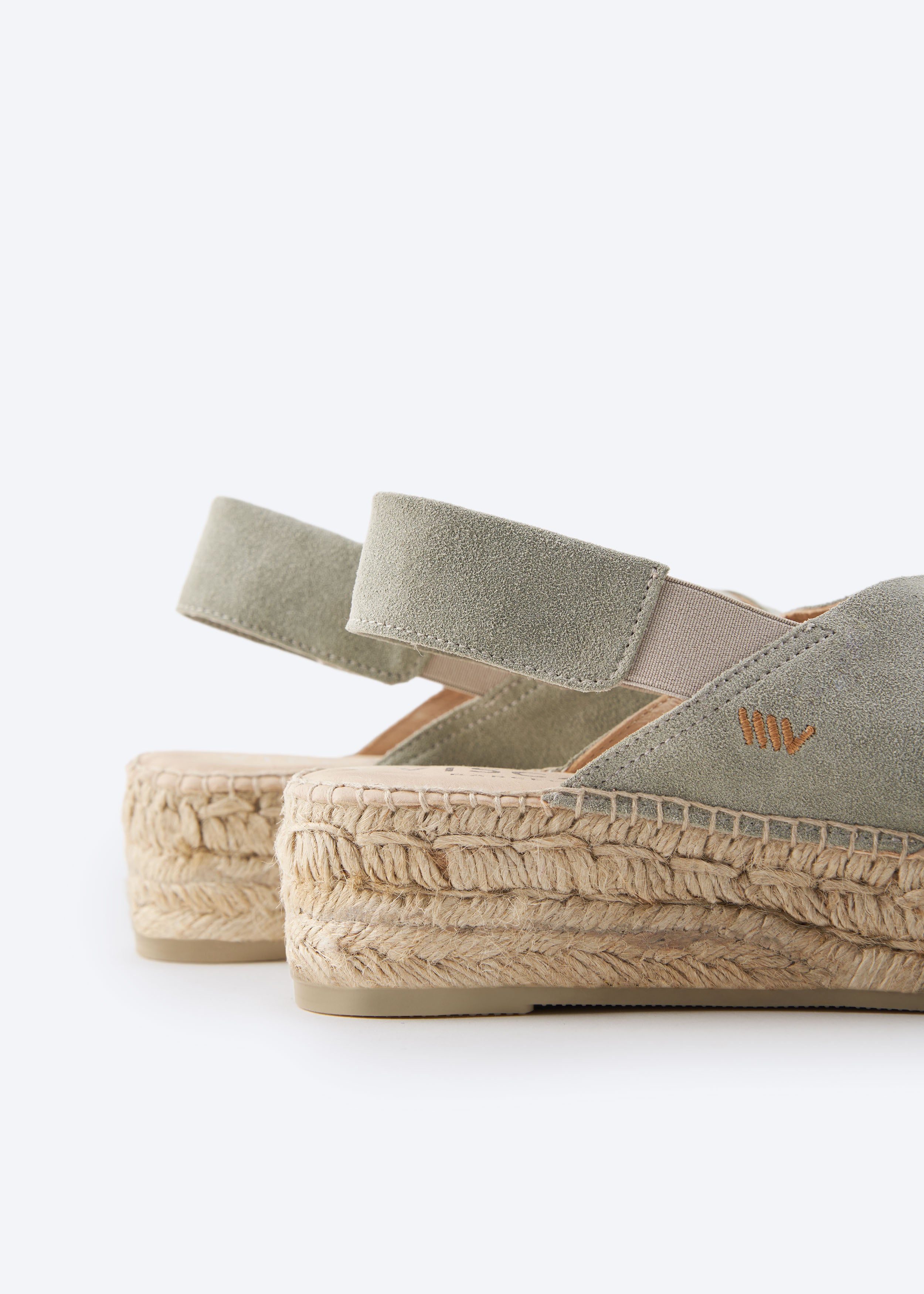 Garbi Green Suede Woman Crossed Open Toe Espadrille Flatforms Elastic Slingback Detail