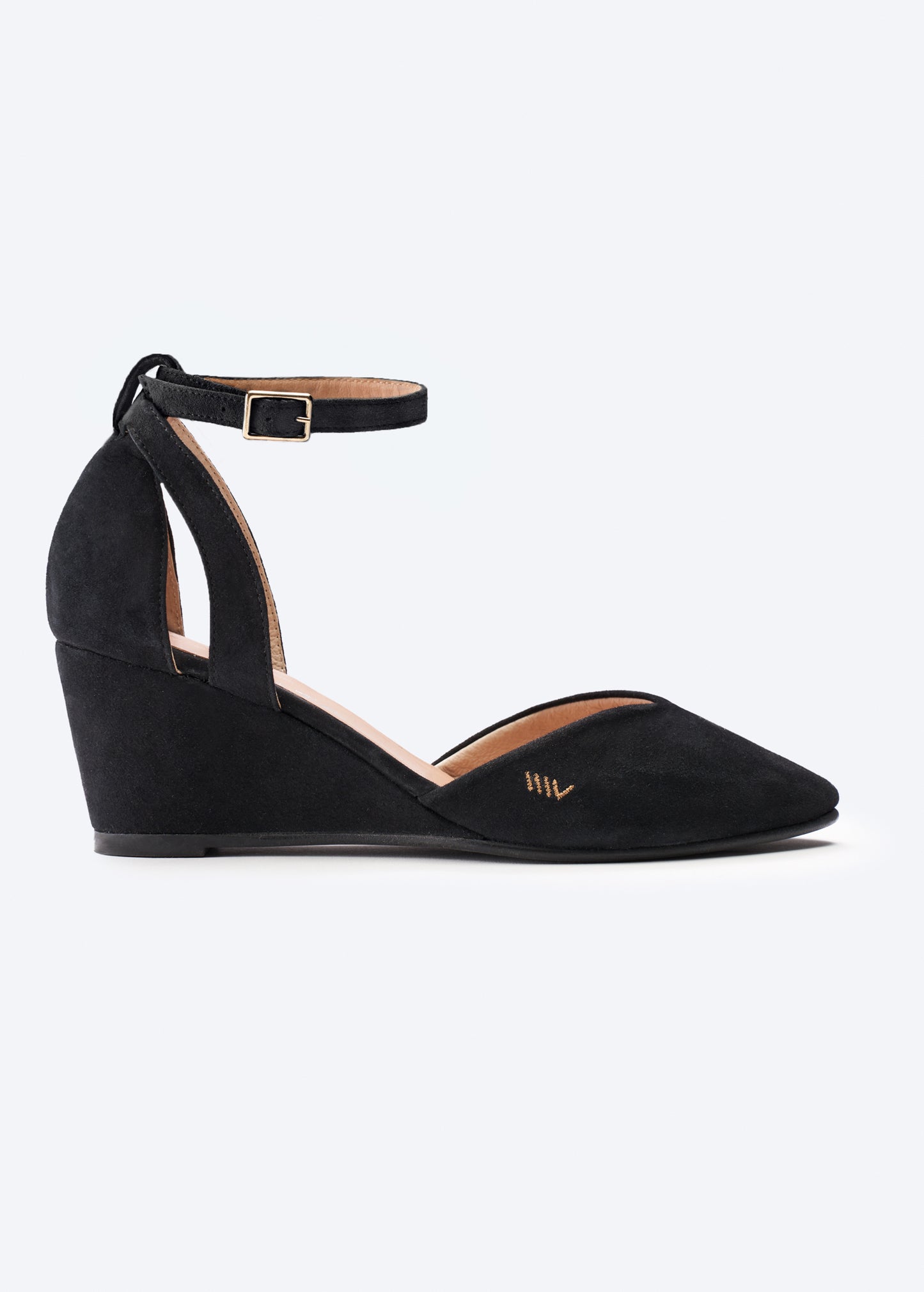 Garda Black Suede Ankle Strap Woman Wedge Shoe
