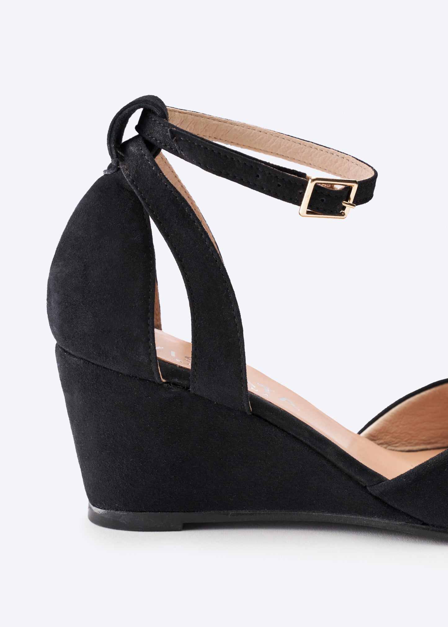 Garda Black Suede Ankle Strap Woman Wedge Shoes Back Detail
