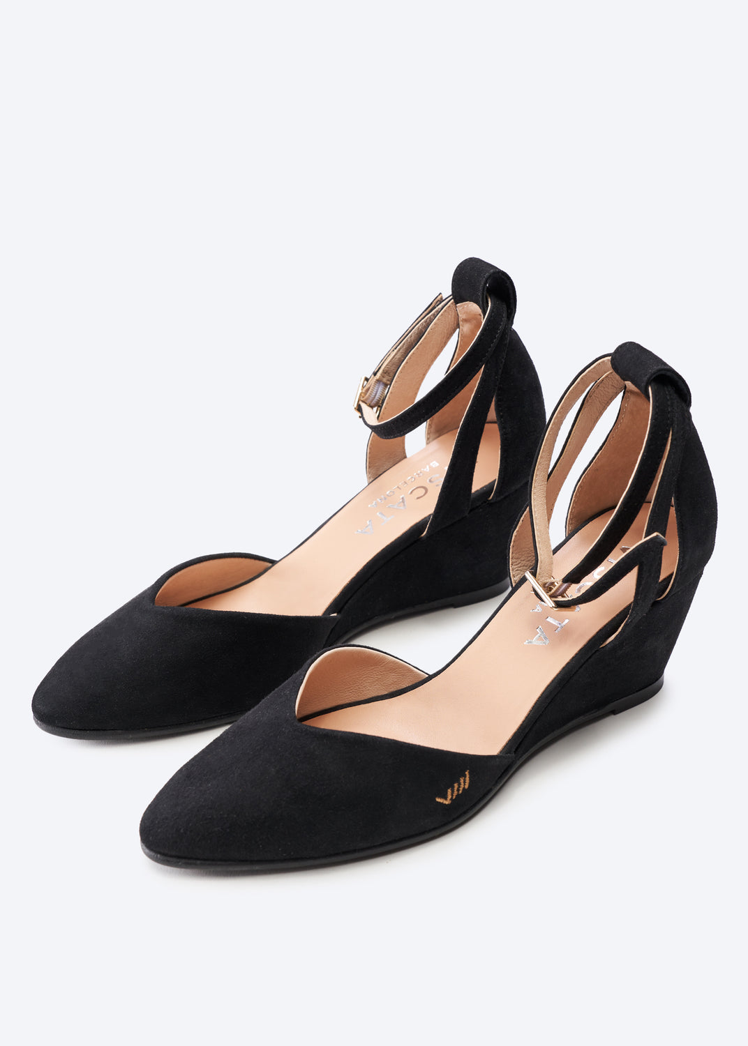 Garda Black Suede Ankle Strap Woman Medium Wedges