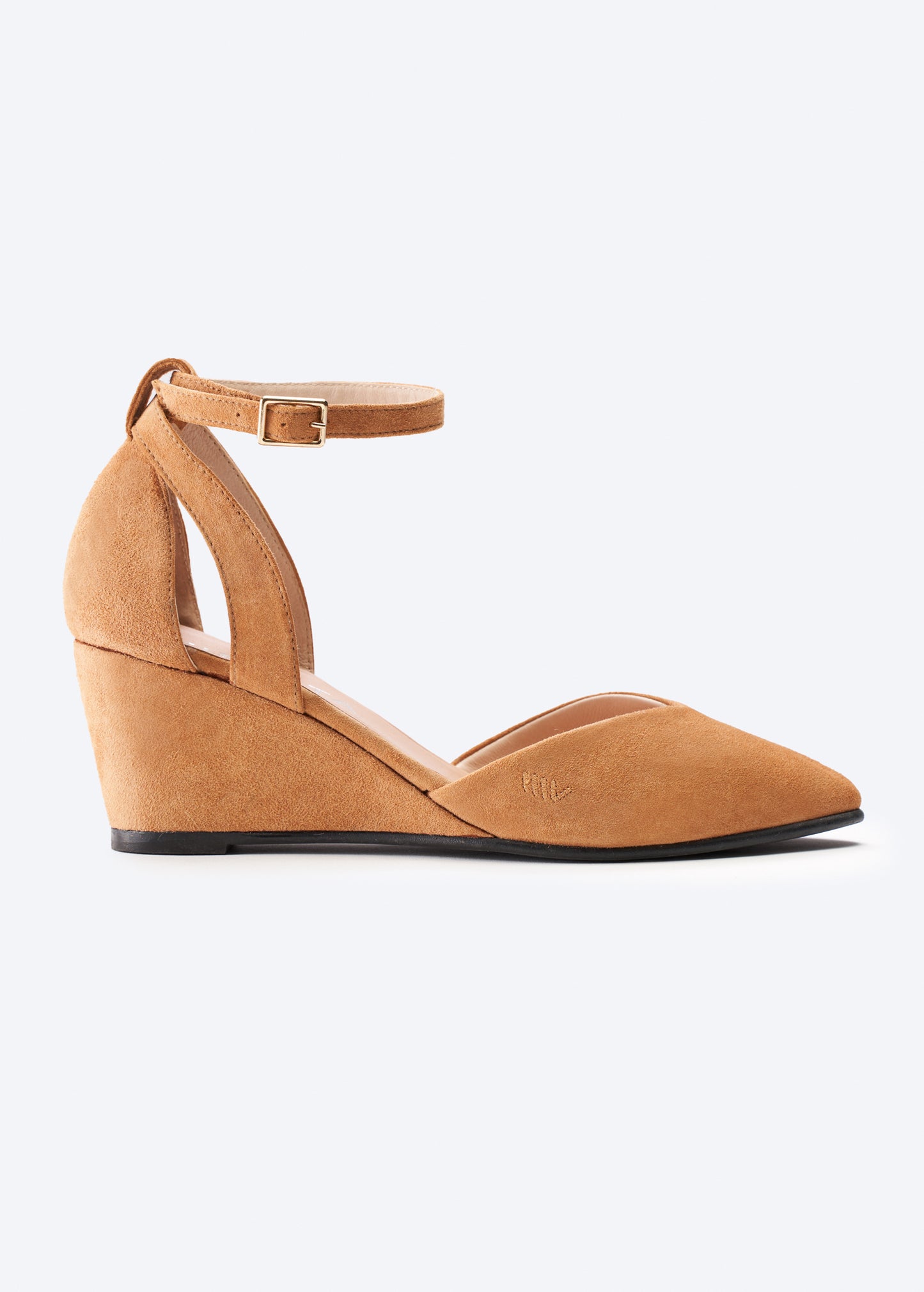 Garda Camel Suede Ankle Strap Woman Wedge Shoe