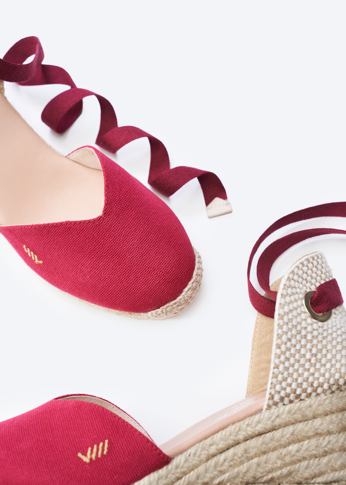 Gava Limited Edition Cherry Canvas Lace Up Women Espadrille Wedges Closed Toe Detail