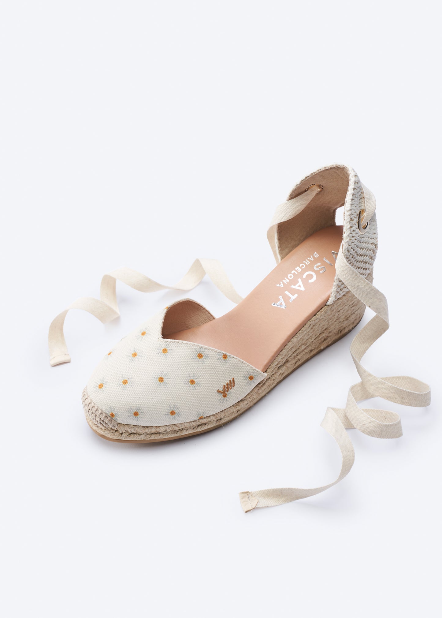 Gava Limited Edition Daisy Canvas Lace Up Women Espadrille Medium Heel Wedge