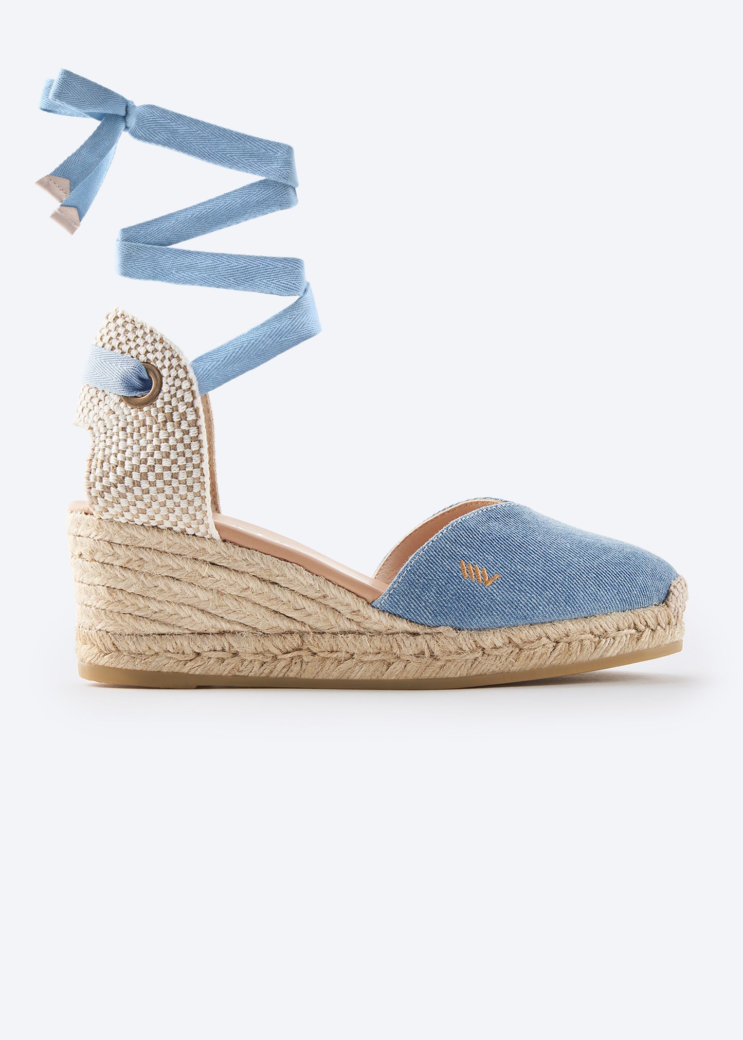 Gava Limited Edition Light Denim Canvas Lace Up Women Espadrille Wedge