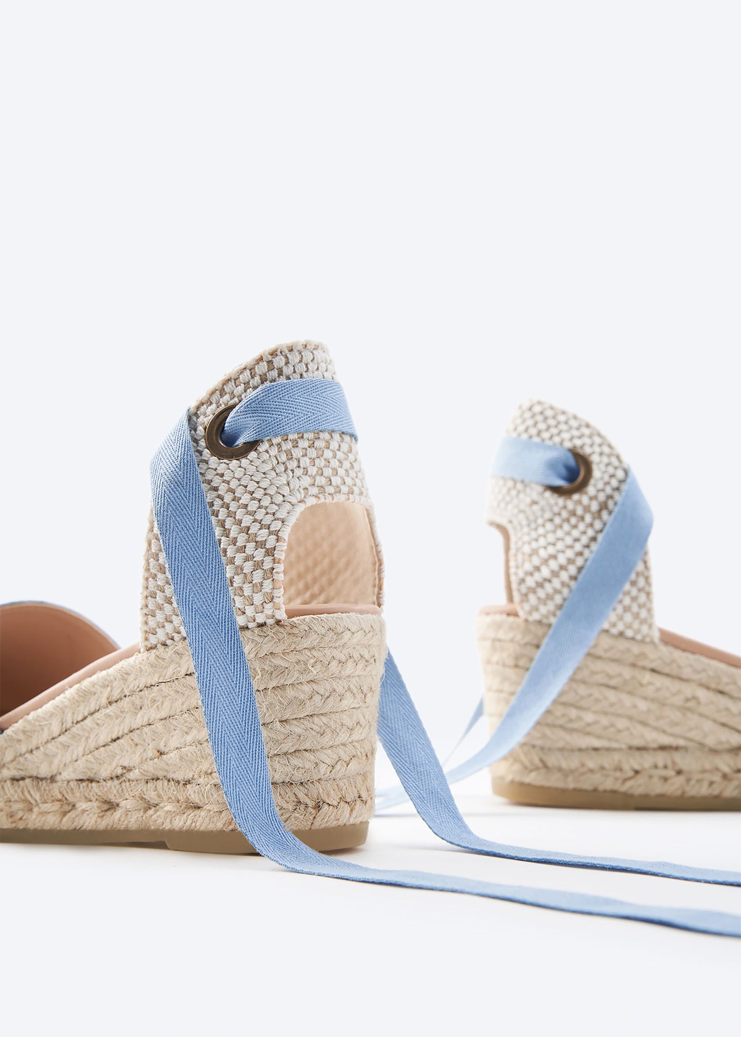 Gava Limited Edition Light Denim Canvas Lace Up Women Espadrille Wedges Flexible Back Details