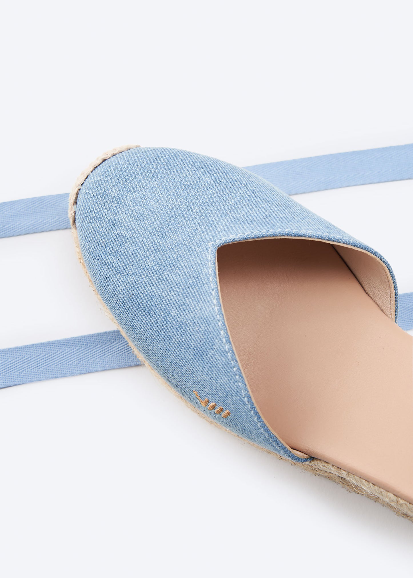 Gava Limited Edition Light Denim Canvas Lace Up Women Espadrille Wedge Rounded V Cut Closed Toe Detail
