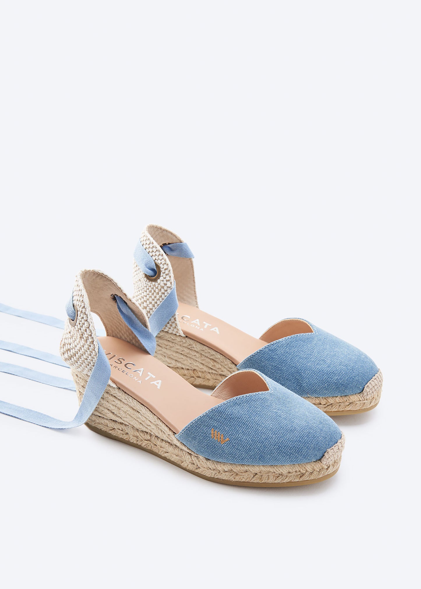 Gava Limited Edition Light Denim Canvas Lace Up Women Espadrille Wedges