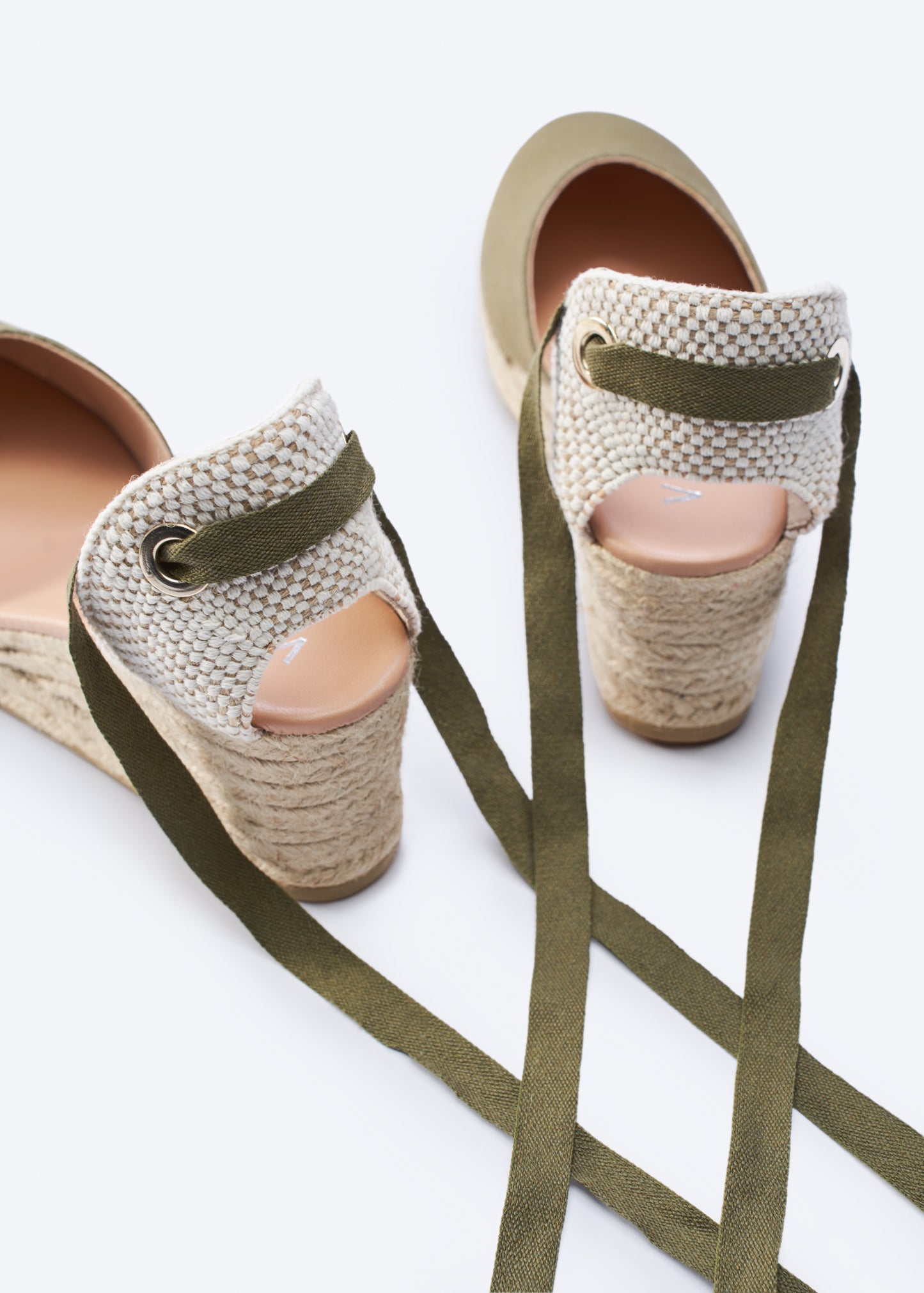 Gava Limited Edition Olive Canvas Lace Up Women Espadrille Wedges Flexible Back Detail
