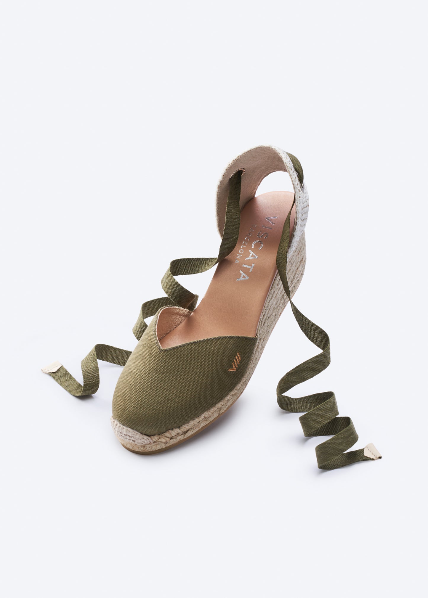 Gava Limited Edition Olive Canvas Lace Up Women Espadrille Medium Heel Wedge