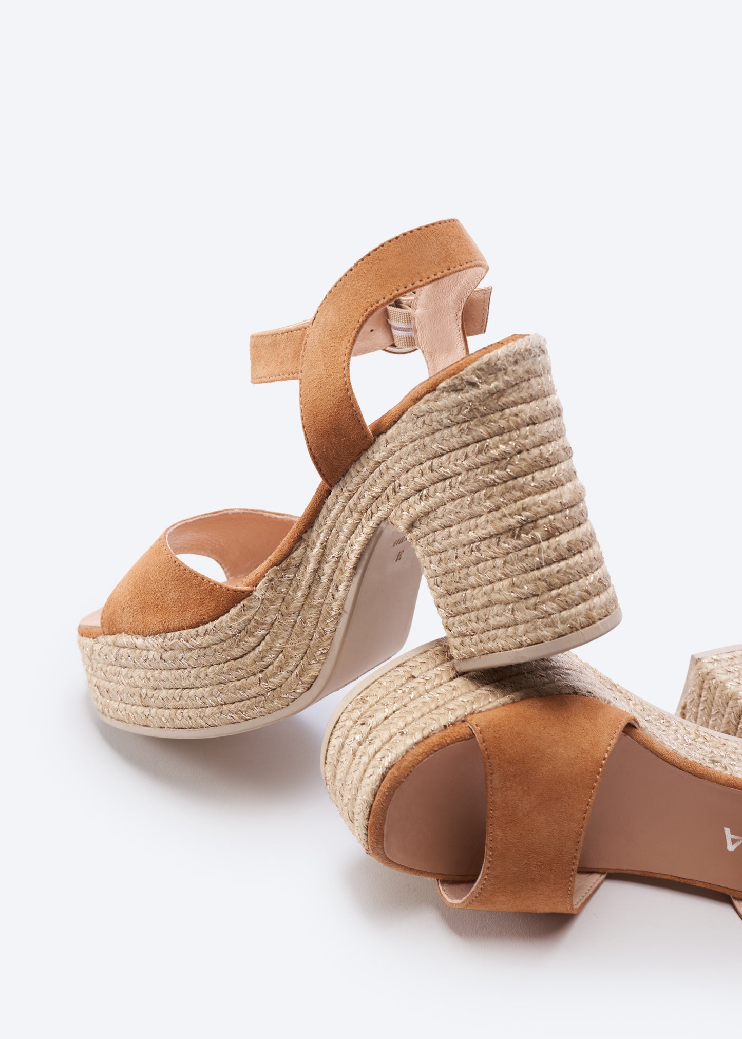 Jana Camel Suede Ankle Strap Women Espadrille Sandal Heel Detail
