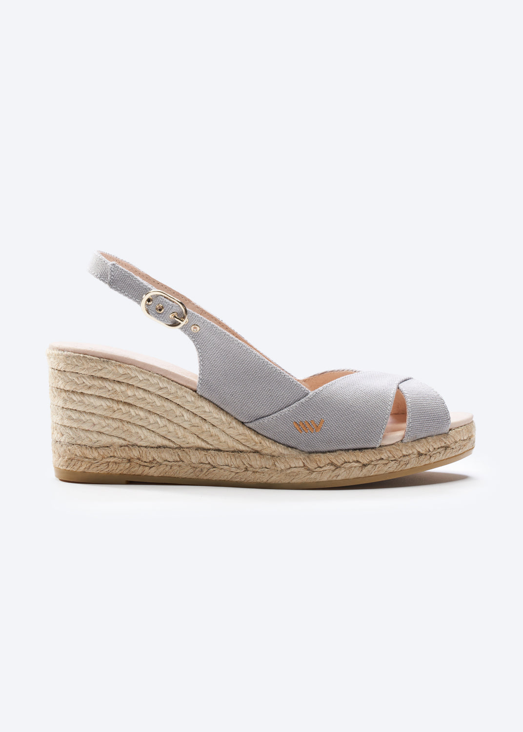 Llansa Crossed Open Toe Ash Grey Canvas Slingback Women Espadrille Wedge