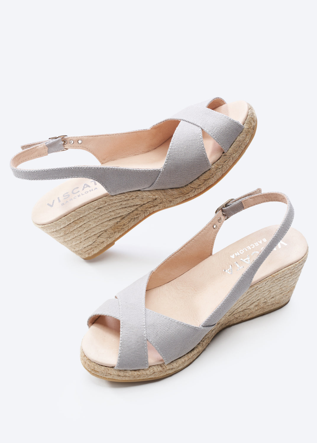 Llansa Crossed Open Toe Ash Grey Canvas Slingback Women Espadrille Wedges