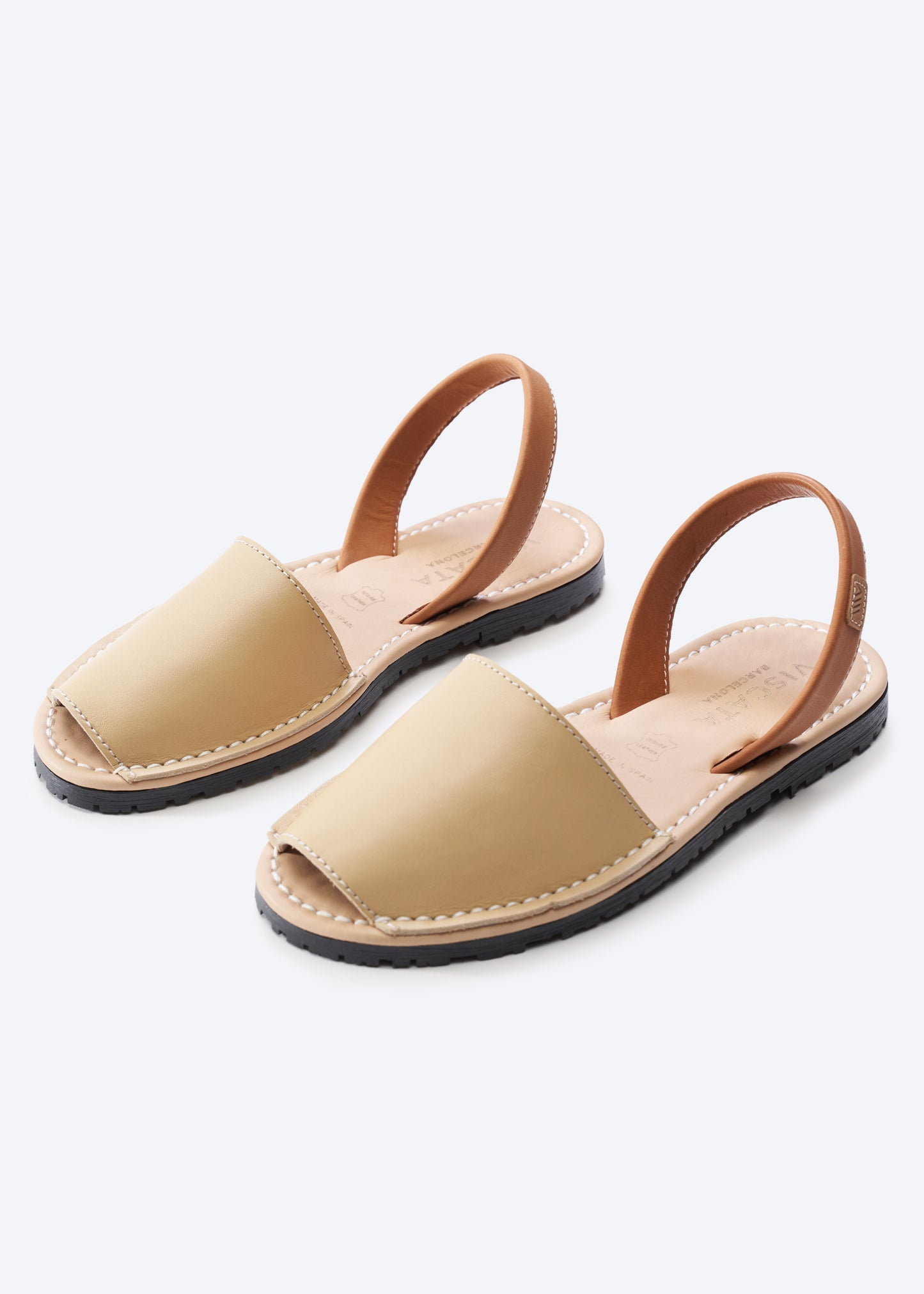 Menorquina Beige Leather Slip On Women Sandals
