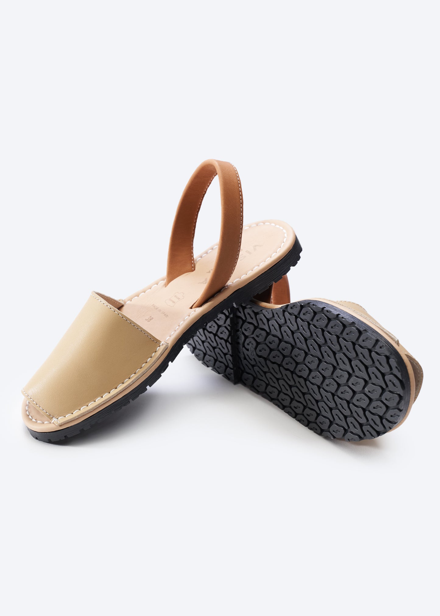 Menorquina Beige Leather Slip On Women Avarca Sandals