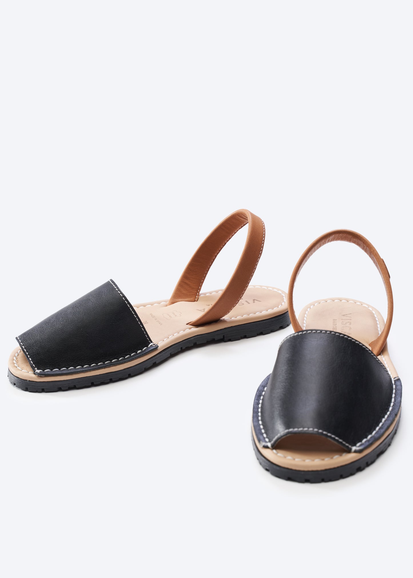 Menorquina Black Leather Slip On Women Avarca Sandals