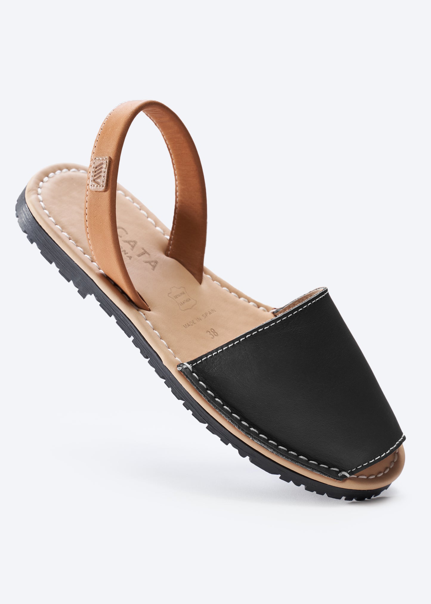 Menorquina Black Leather Slip On Women Sandal