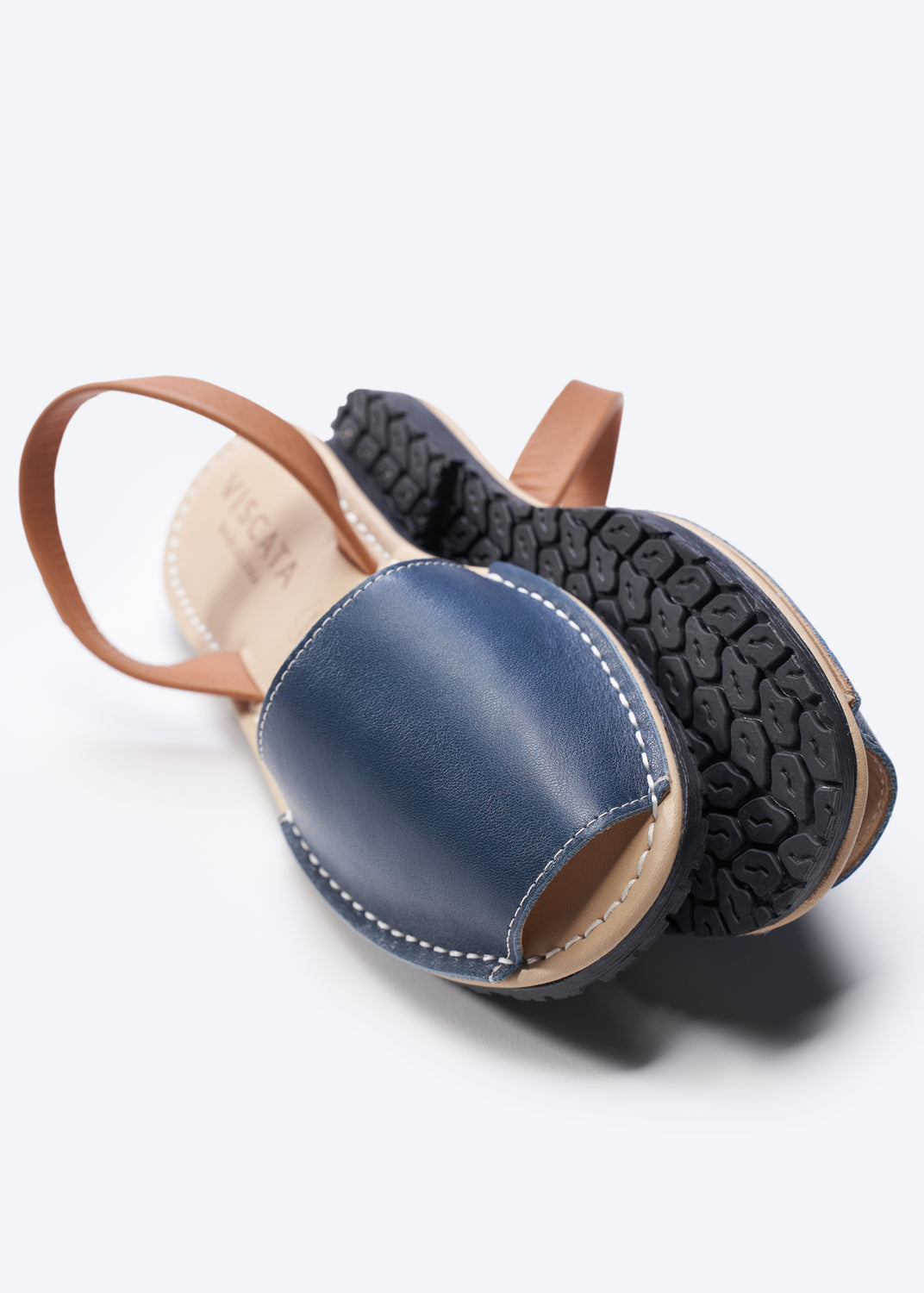 Menorquina Navy Blue Leather Slip On Women Avarca Sandals