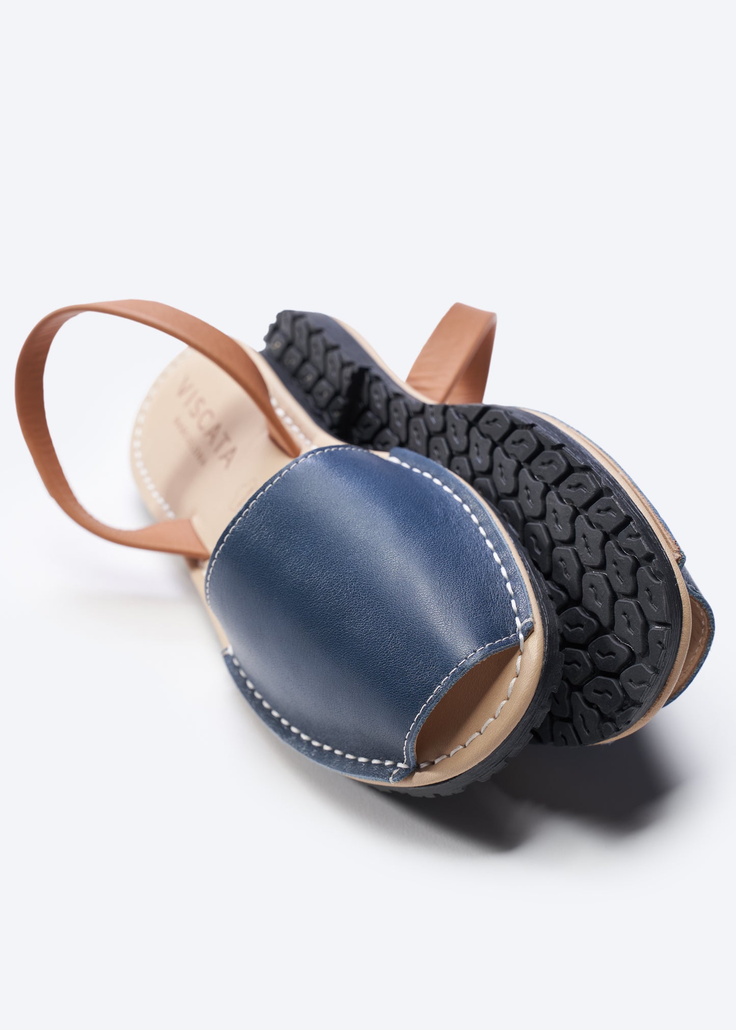 Menorquina Navy Blue Leather Slip On Women Avarca Sandals
