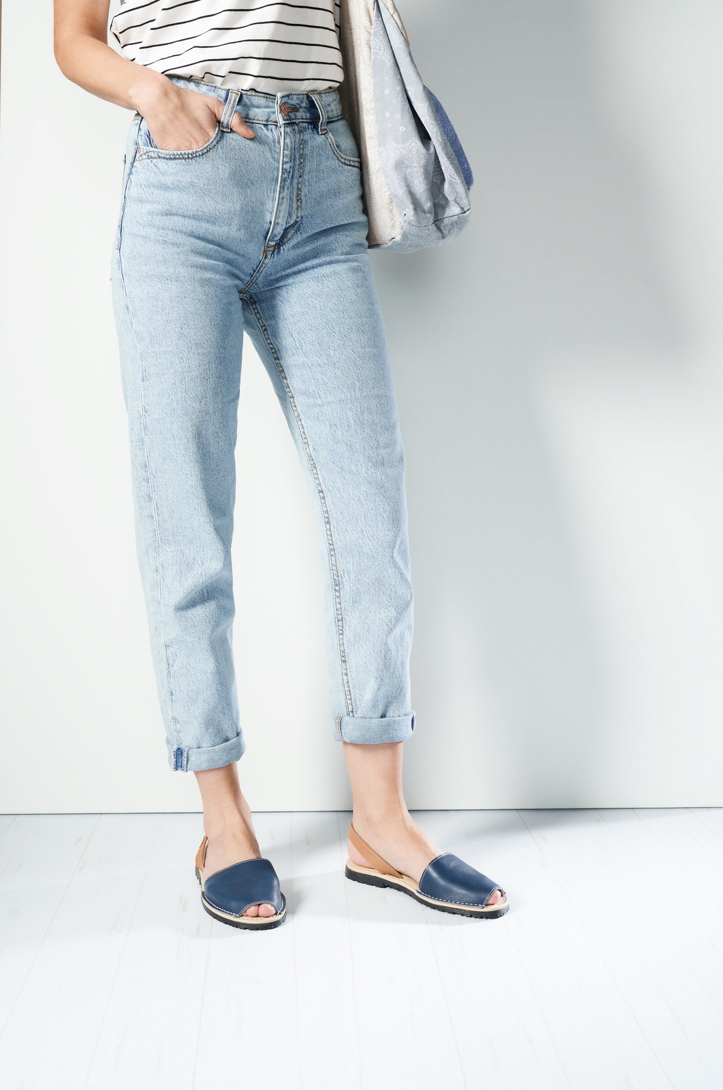 Menorquina Navy Blue Leather Slip On Women Avarcas Legs