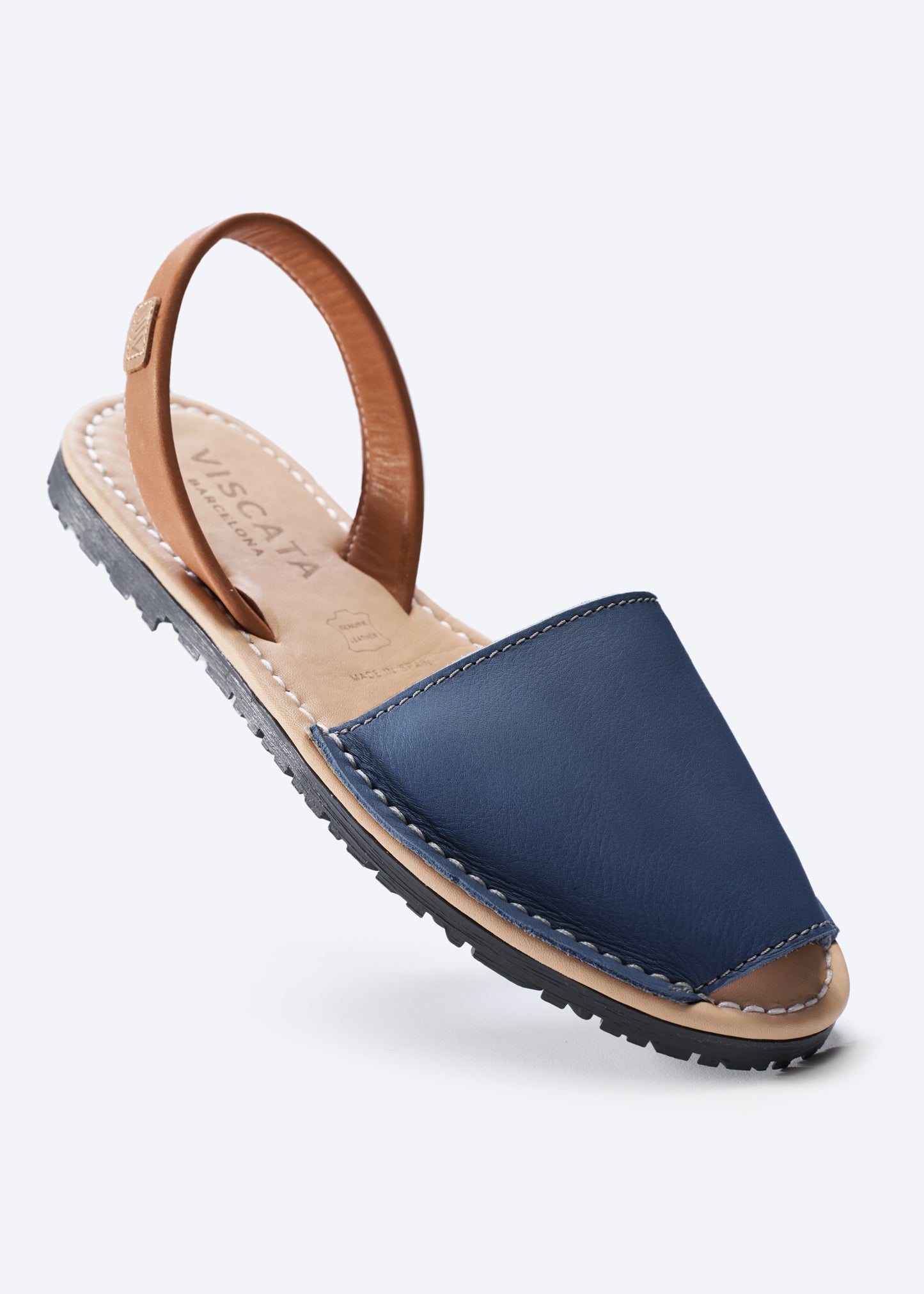 Menorquina Navy Blue Leather Slip On Women Avarca Sandal