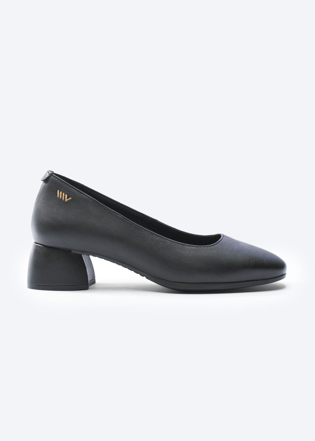 Milan Black Leather Slip On Women Low Block Heel Shoe