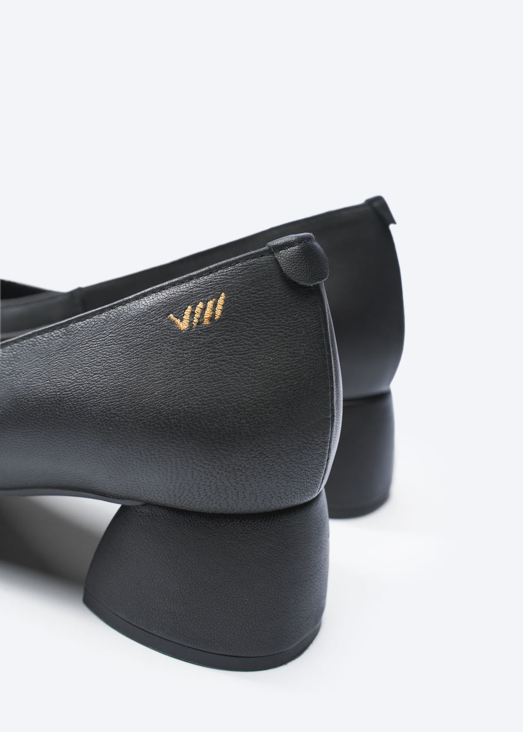 Milan Black Leather Slip On Women Low Block Heel Shoes Back Detail