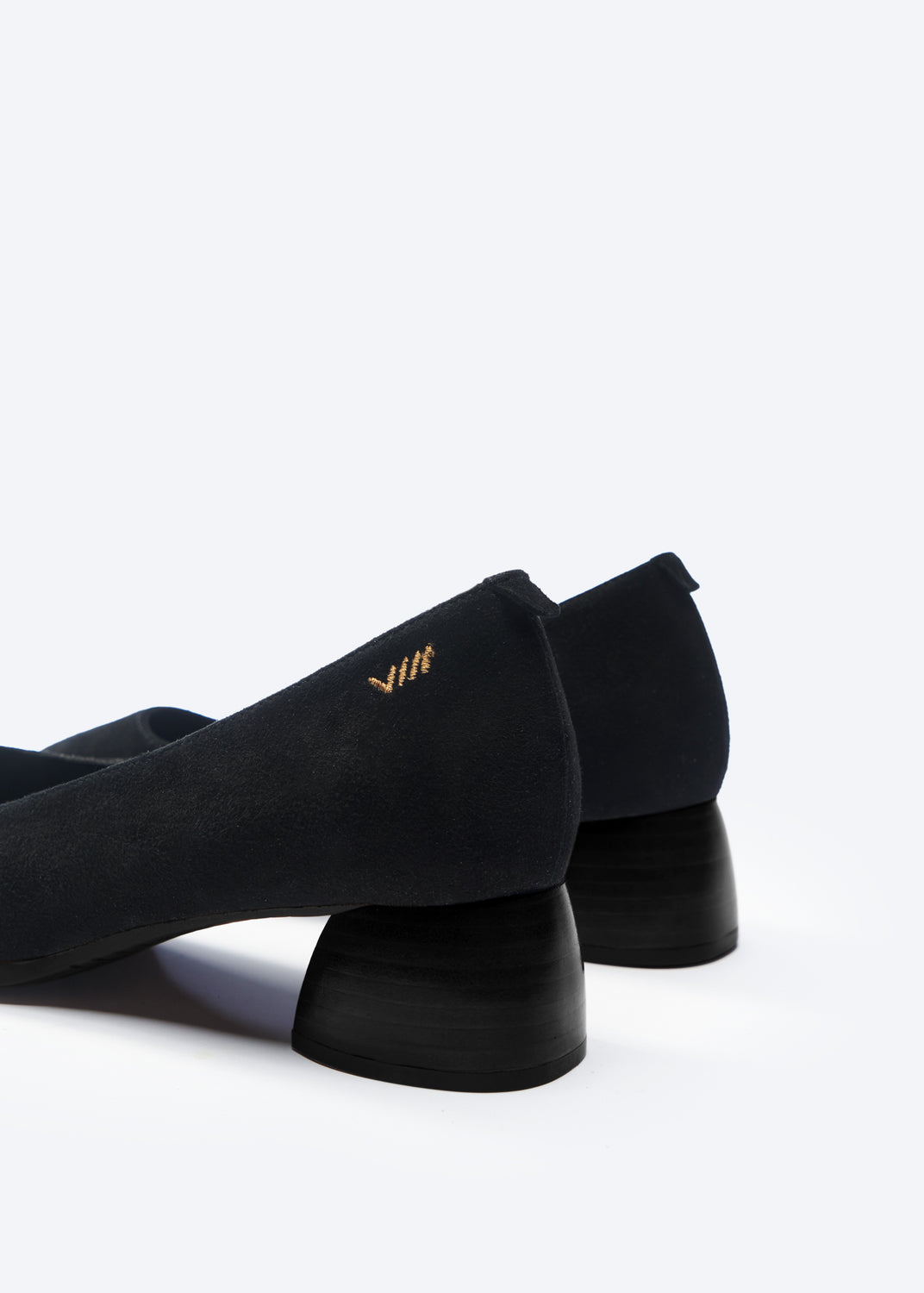 Milan Black Suede Slip On Women Low Block Heel Shoes Back Detail