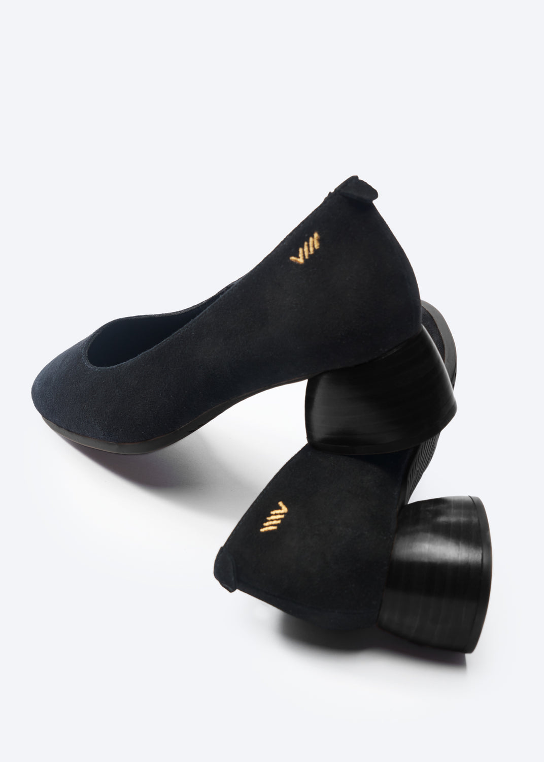 Milan Black Suede Slip On Women Low Block Heel Shoes Back Detail