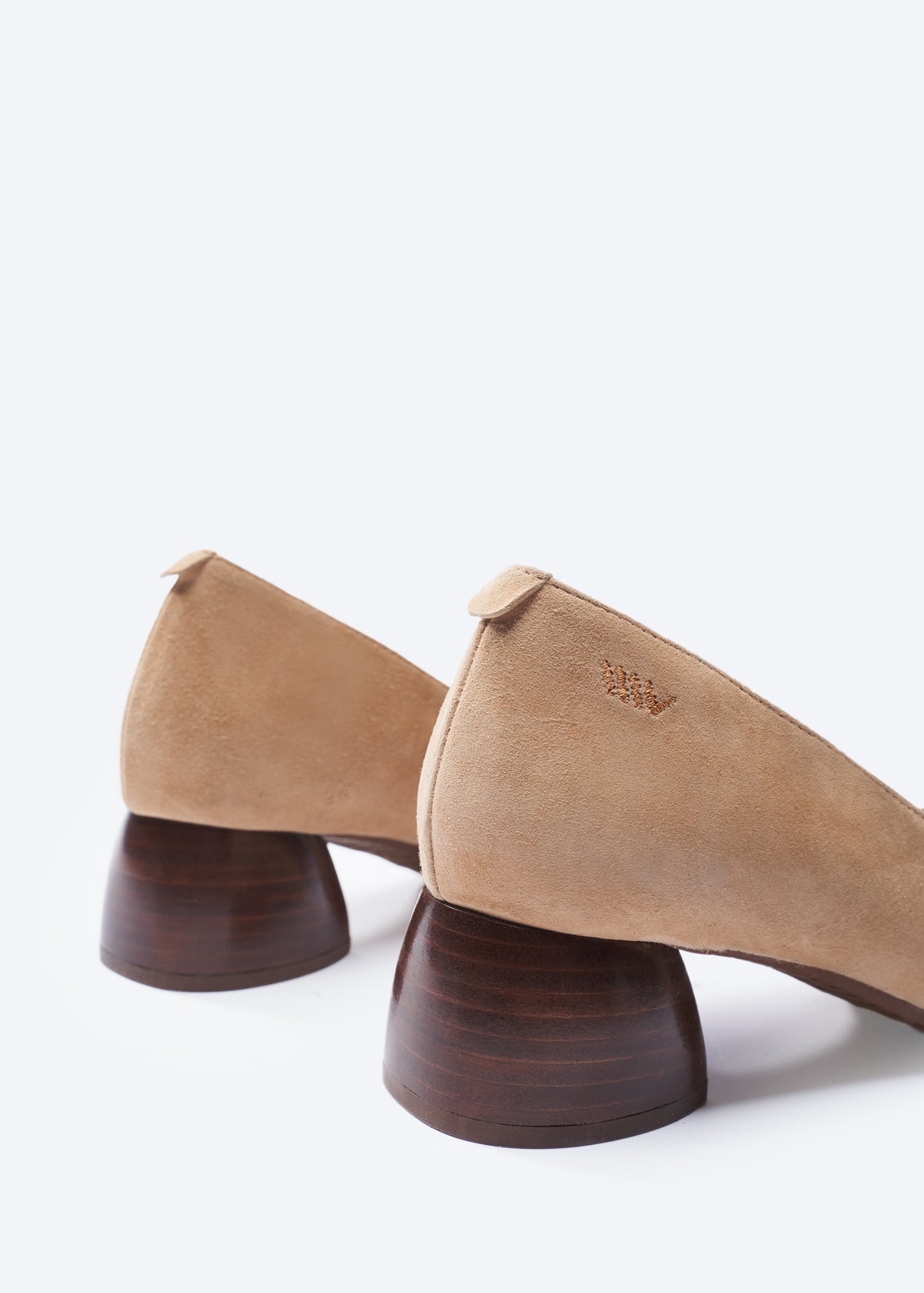 Milan Camel Suede Slip On Women Low Block Heel Shoes Back Detail