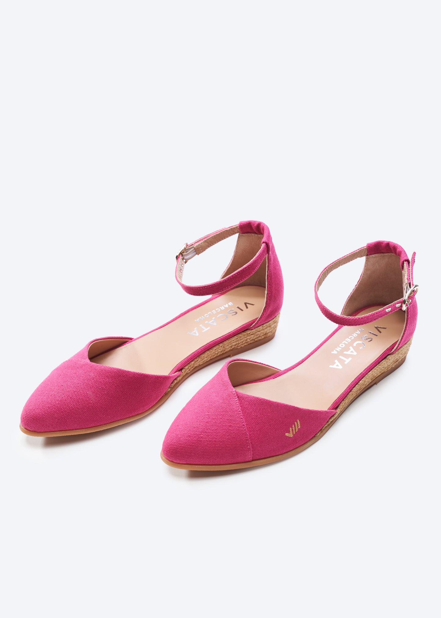 Montroig Limited Edition Fuchsia Canvas Ankle Strap Closed Toe Women Espadrille Flats