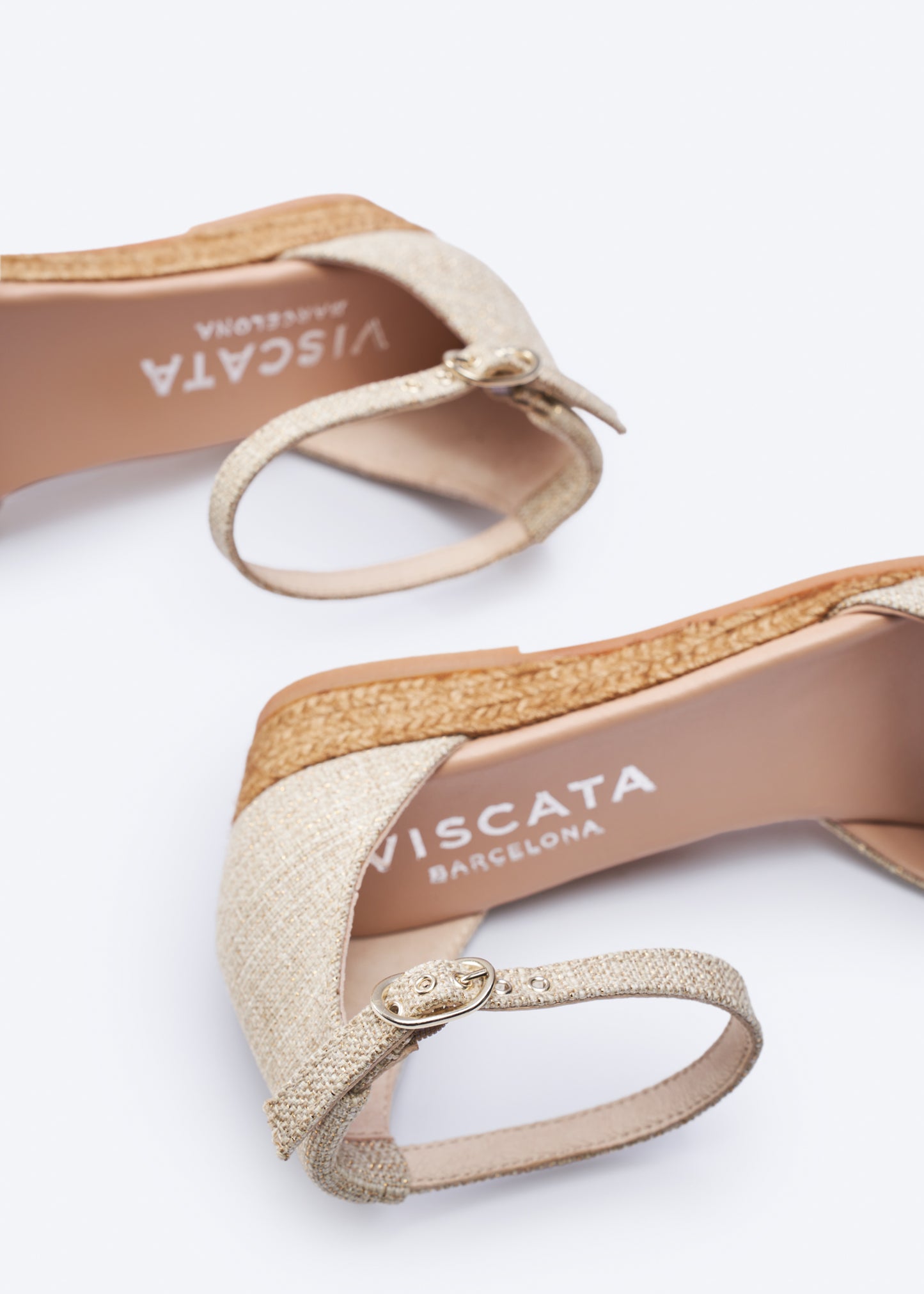 Montroig Limited Edition Gold Canvas Women Espadrille Flats Ankle Strap Details