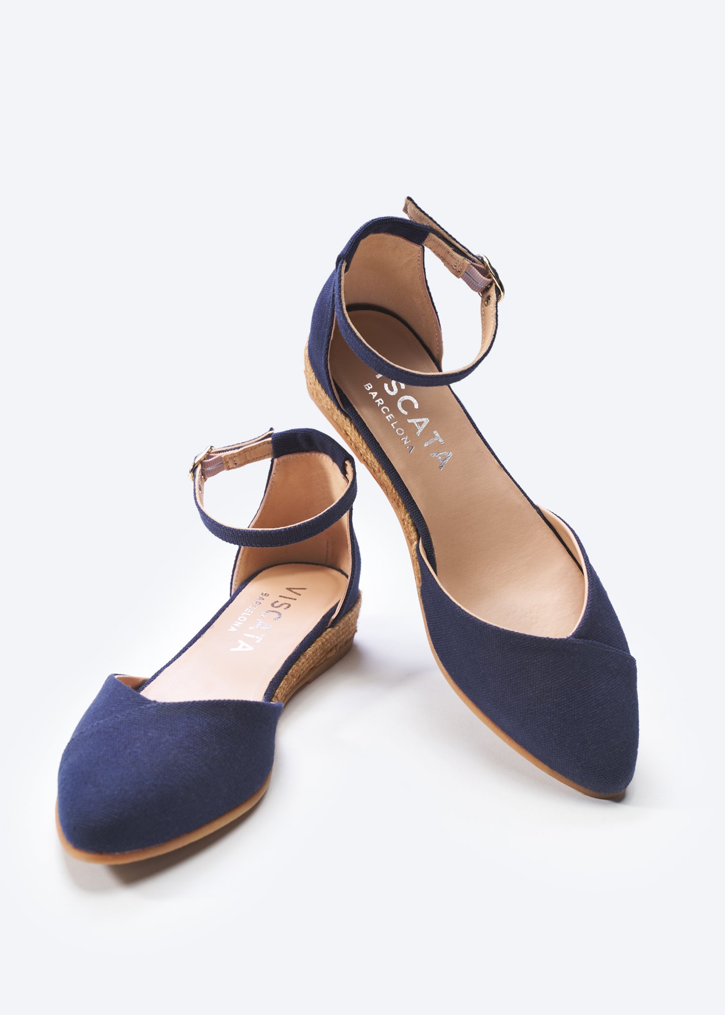 Montroig Navy Blue Canvas Ankle Strap Women Viscata Espadrille Flats