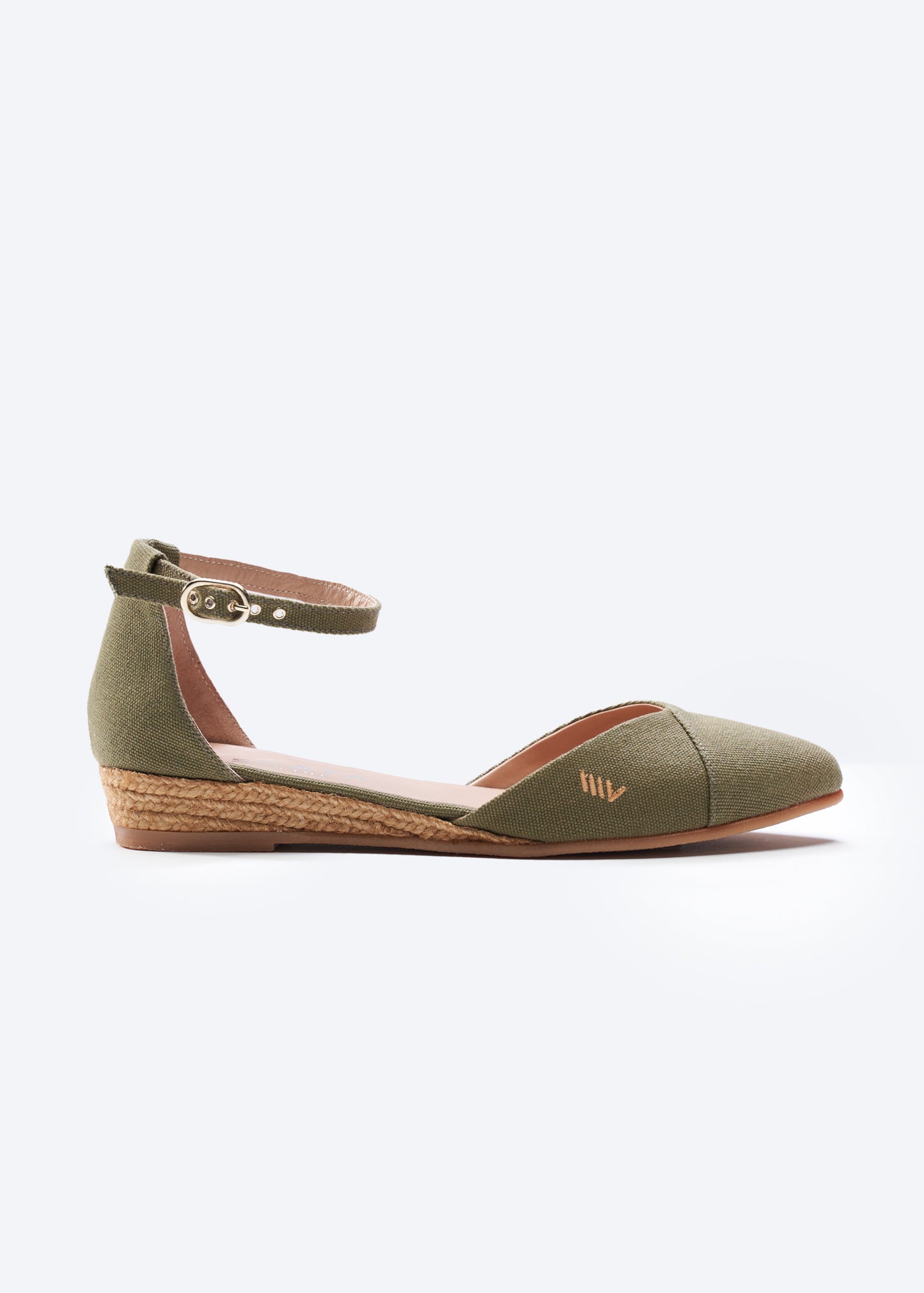Montroig Limited Edition Olive Canvas Ankle Strap Women Espadrille Flats