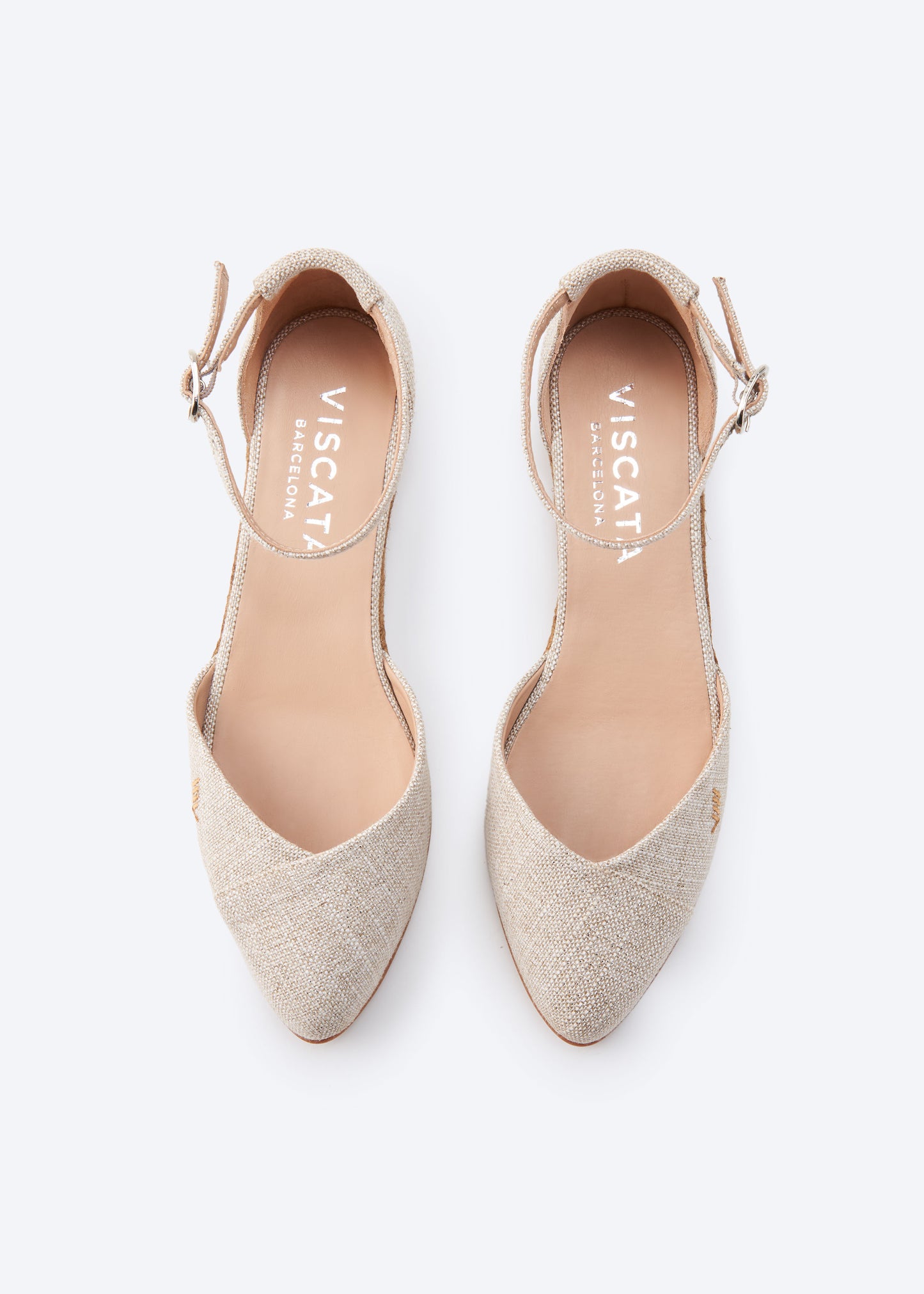 Montroig Limited Edition Silver Canvas Ankle Strap Pointed Closed Toe Women Espadrille Flats